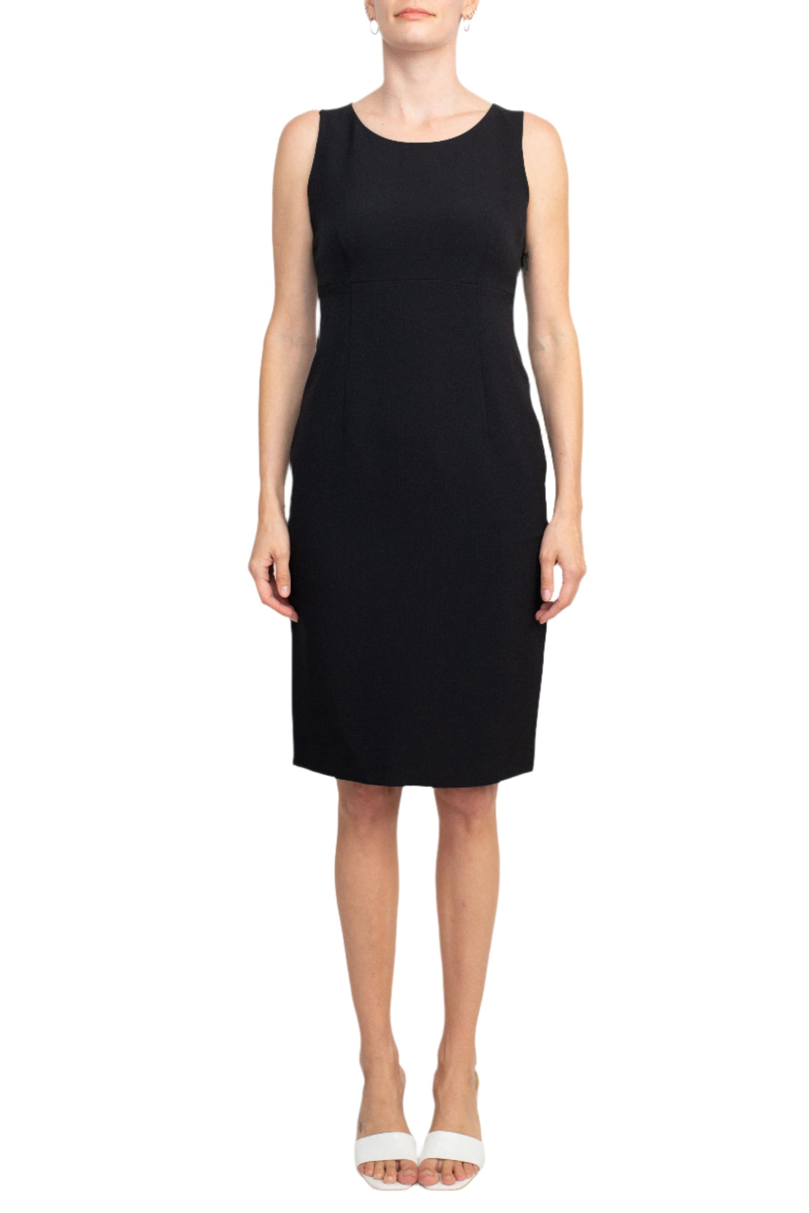 Le Suit Scoop Neck Sleeveless Zipper Back Slit Back Dress with Crew Neck Slit Cuff Banded Pockets Jacket (Two Piece Set)