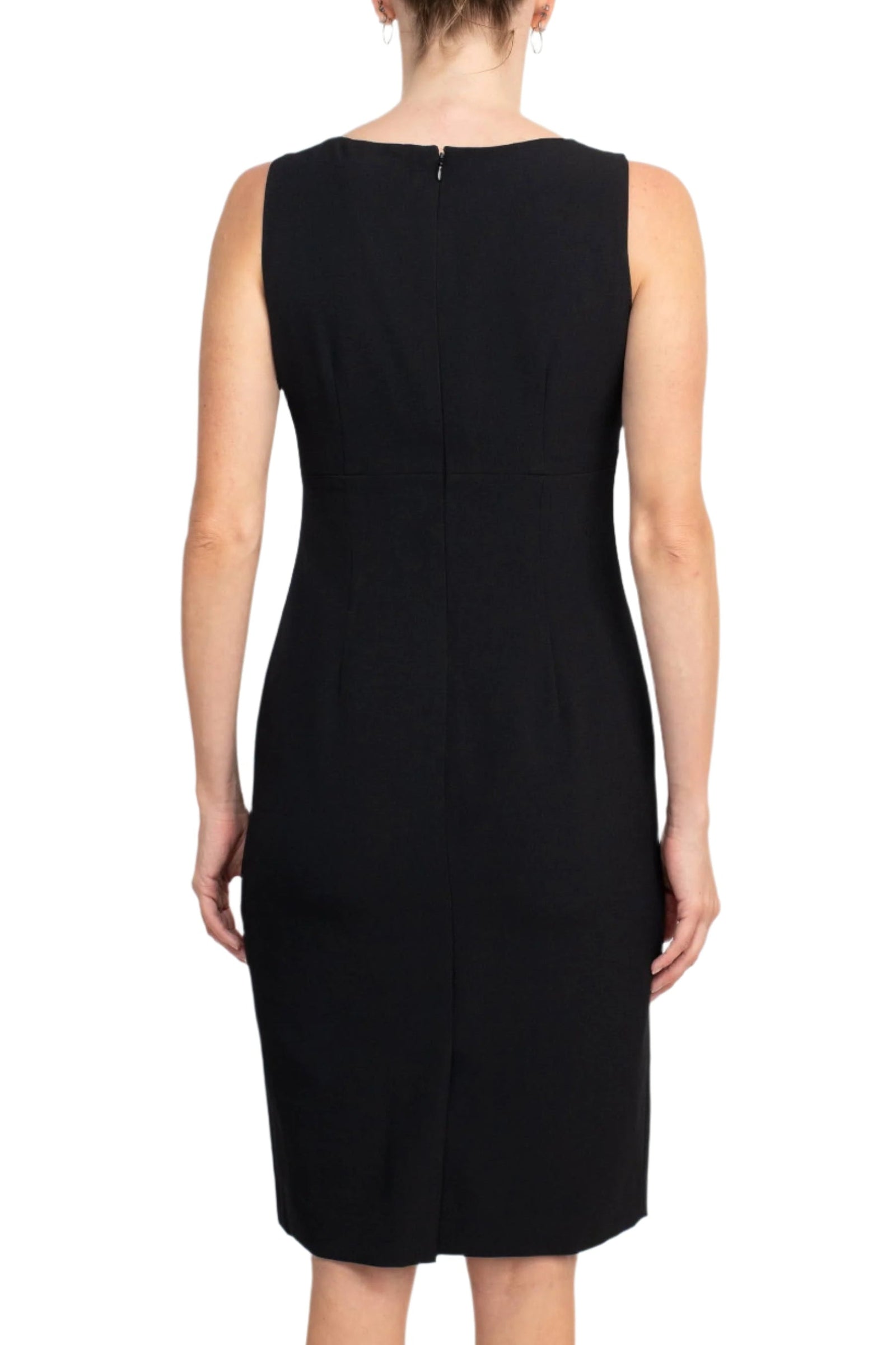 Le Suit Scoop Neck Sleeveless Zipper Back Slit Back Dress with Crew Neck Slit Cuff Banded Pockets Jacket (Two Piece Set)