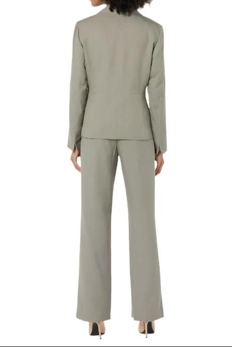 Le Suit Notched Collar 1 Button Jacket with Button Hook Zipper Closure Pants (Two Piece Set)