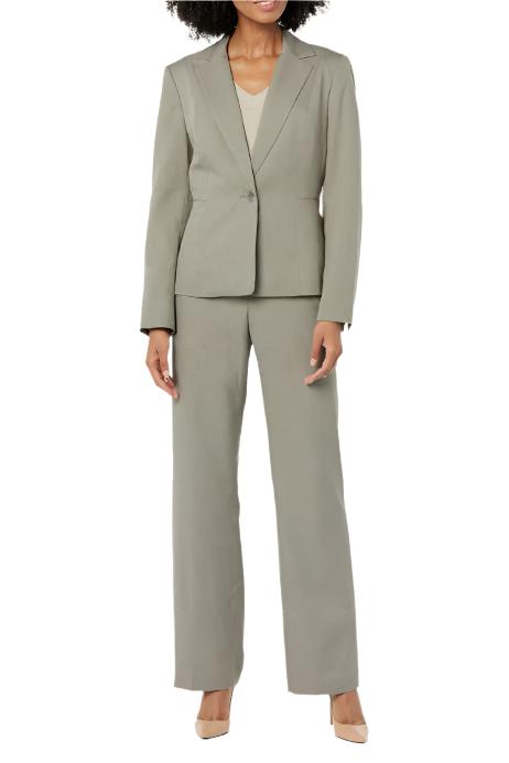 Le Suit Notched Collar 1 Button Jacket with Button Hook Zipper Closure Pants (Two Piece Set)