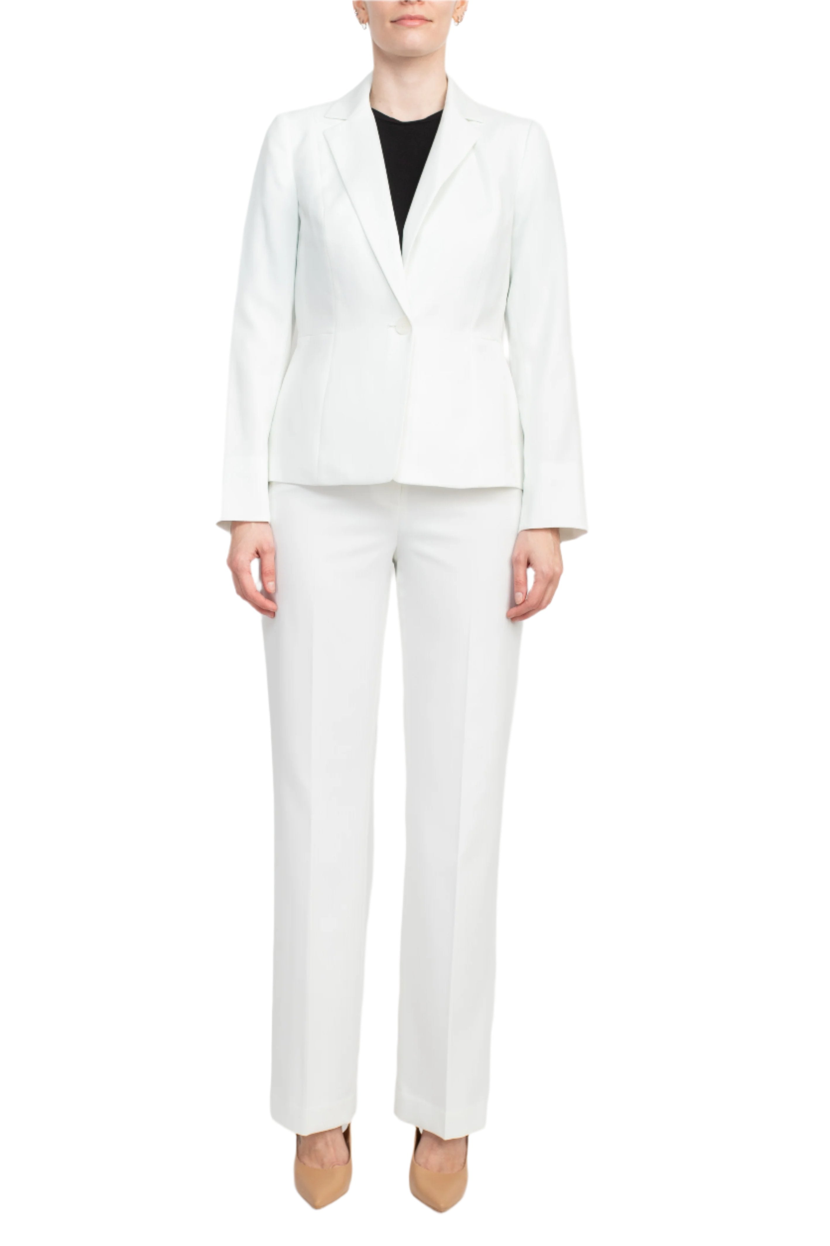 Le Suit Notched Collar 1 Button Jacket with Button Hook Zipper Closure Pants (Two Piece Set)