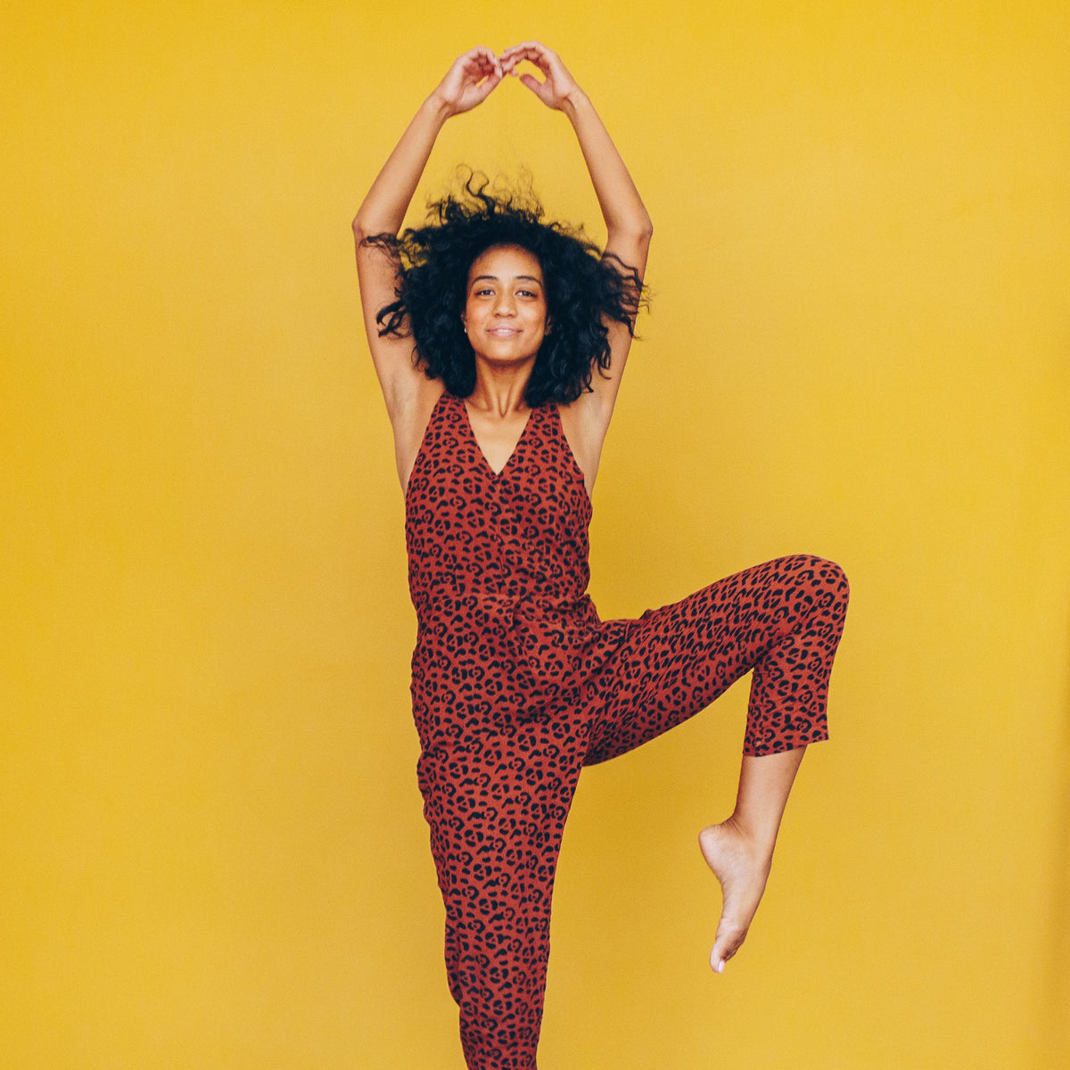 Leopard Strappy Jumpsuit in Sienna + Black