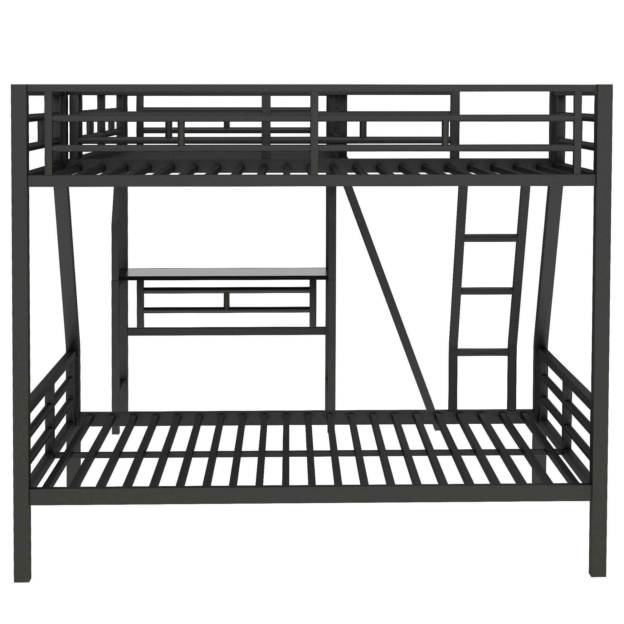 Twin Over Full Bunk Bed With Loft And Desk, L-Shaped Design For 3 Sleepers - Black
