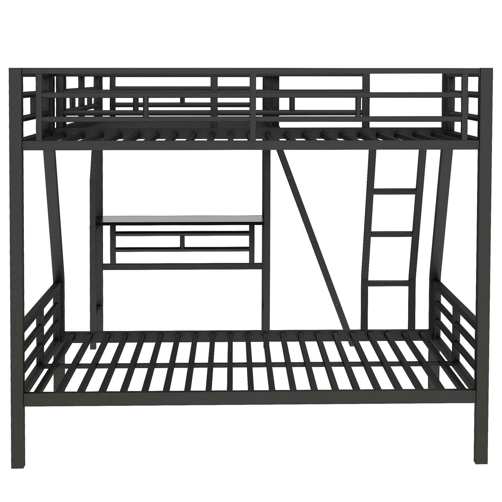 Twin Over Full Bunk Bed With Loft And Desk, L-Shaped Design For 3 Sleepers - Black