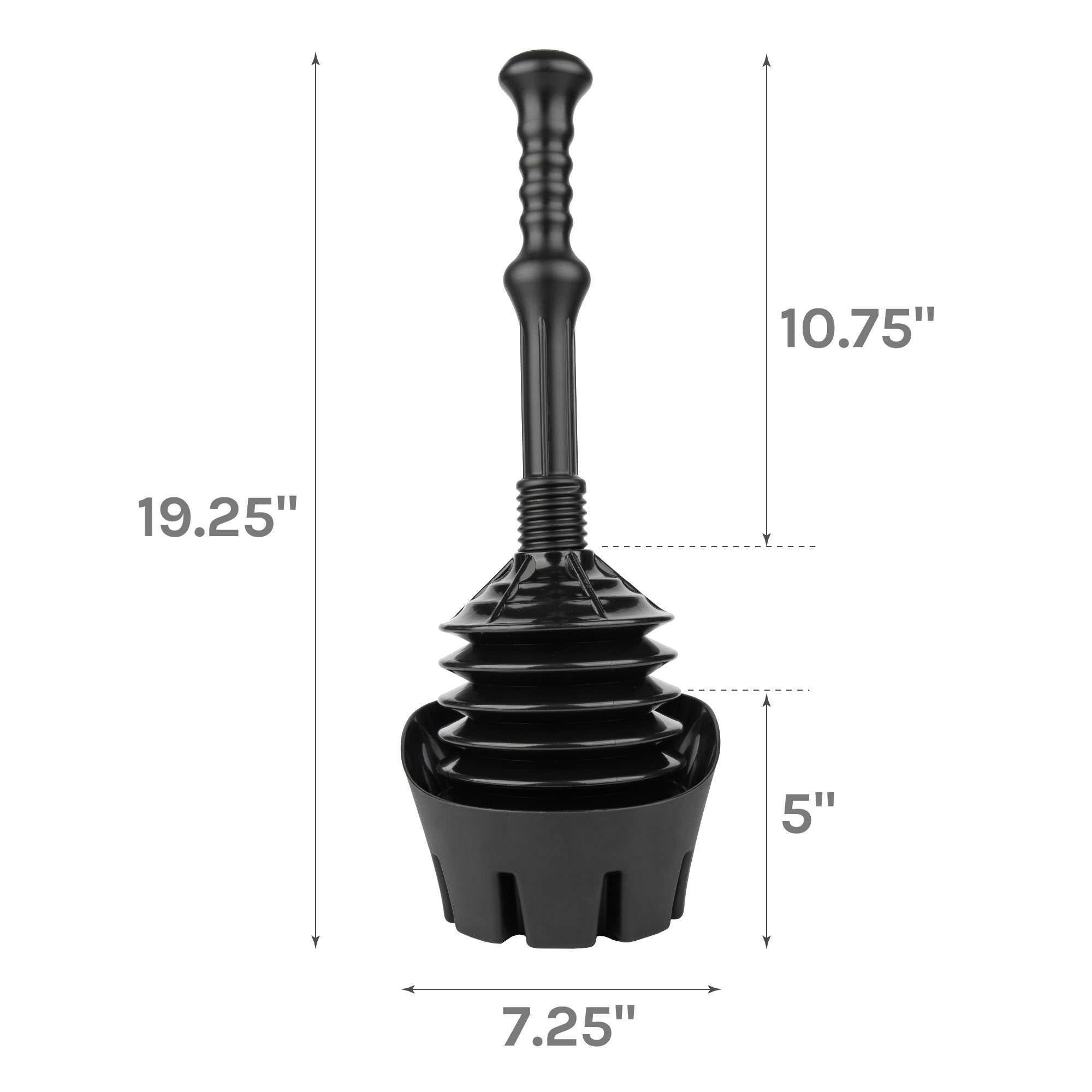 Antimicrobial Bellows Accordion Toilet Plunger with Black Storage Tray (Black)