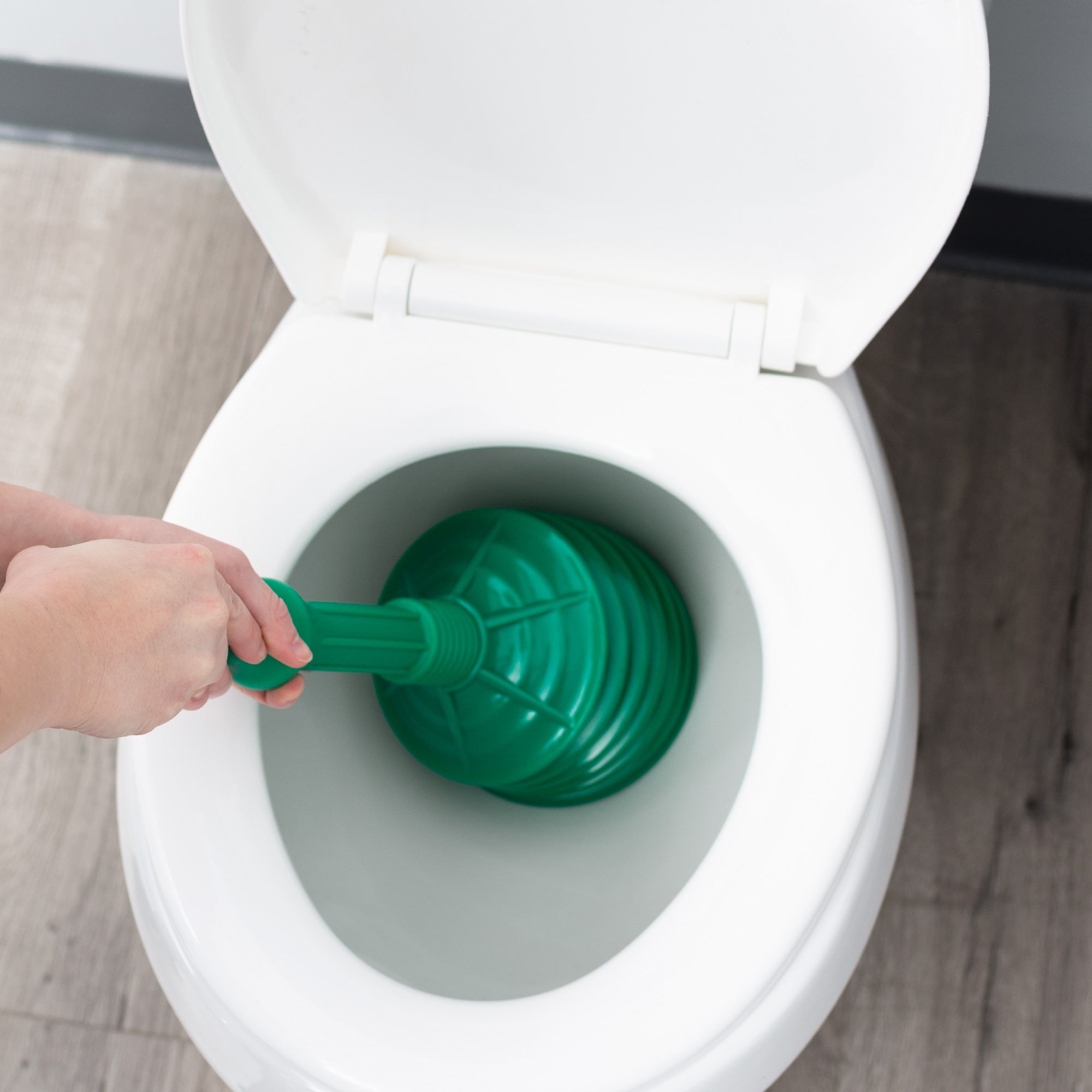 Antimicrobial Bellows Accordion Toilet Plunger with Black Storage Tray (Green)