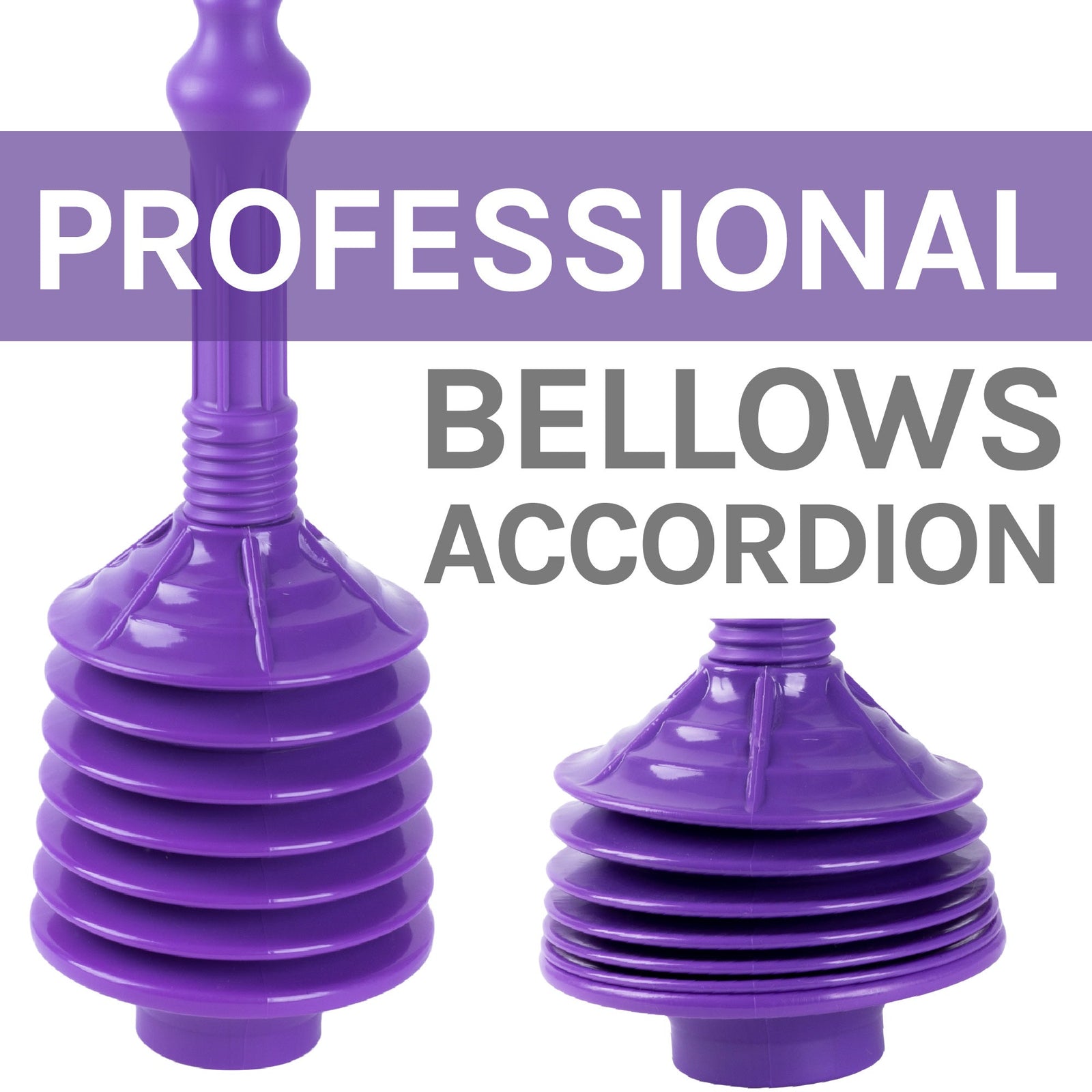 Antimicrobial Bellows Accordion Toilet Plunger with Black Storage Tray (Purple)