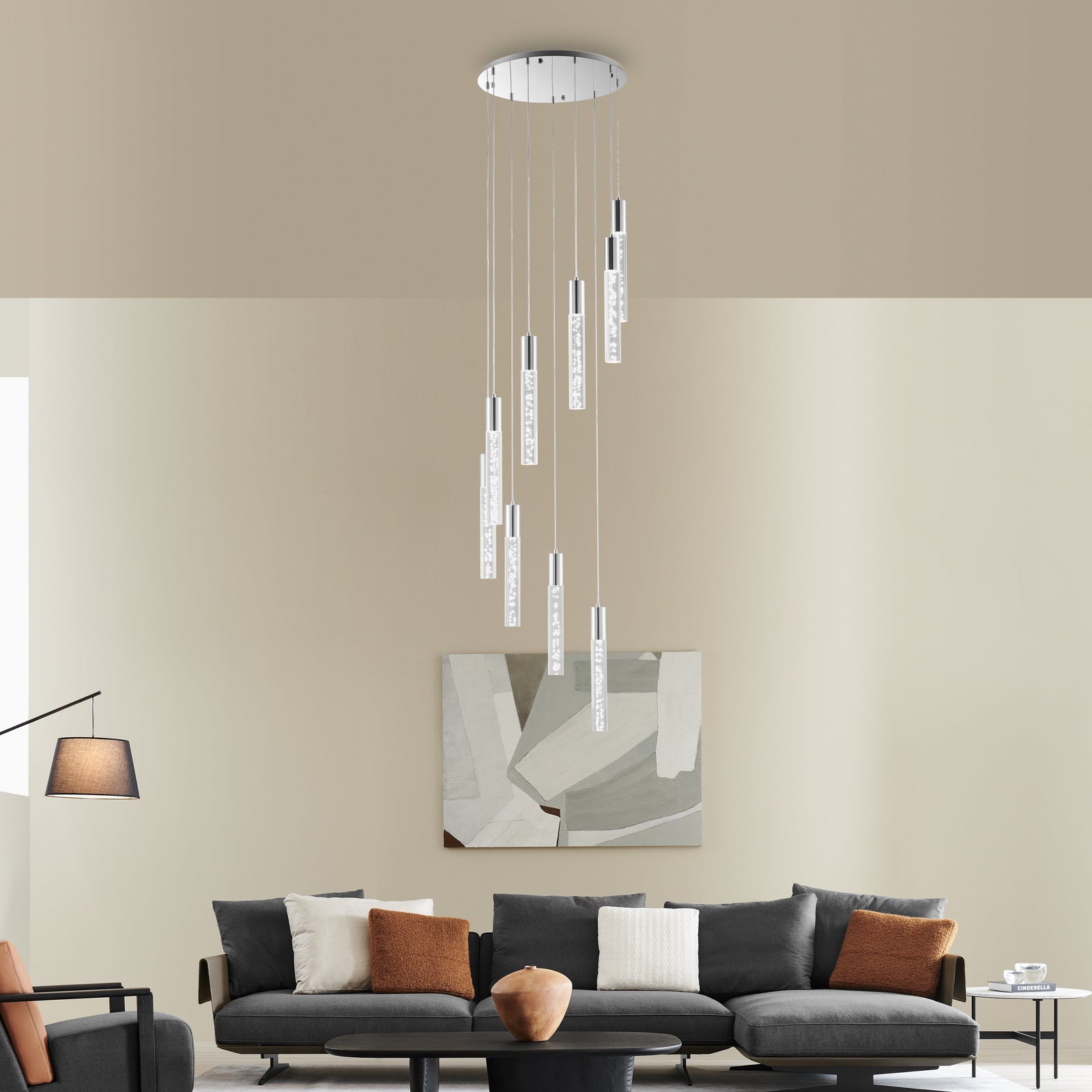 Acrylic Cylinder Chandelier // 9 Light