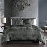 Turin 7 Piece Charcoal Crinkle Velvet Comforter Ensemble