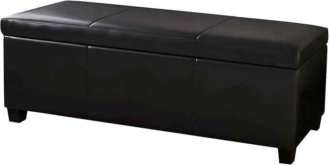 BELLEZE 47 Inch Storage Ottoman, Faux Leather Storage Bench Bedroom Bench with Safety Close Hinge, Ottoman with Storage for Living Room, Entryway, Hallway, Foot Rest, Support 300lbs - Black