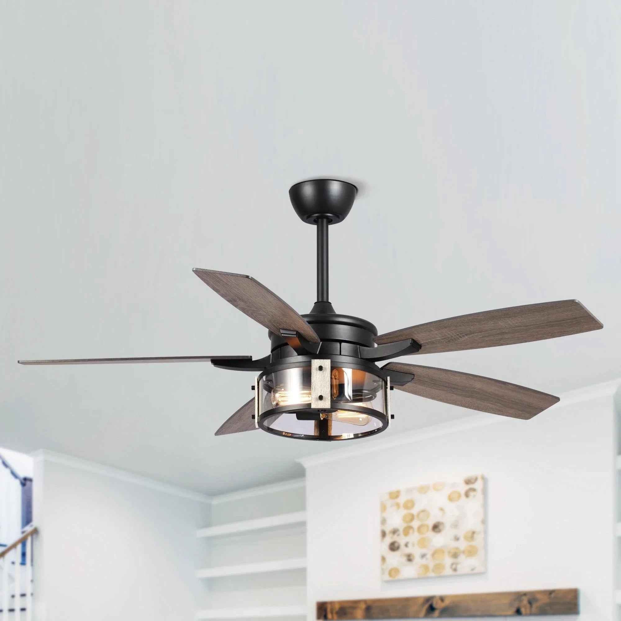 52" Coimbatore Farmhouse Downrod Mount Reversible Ceiling Fan with Lighting and Remote Control