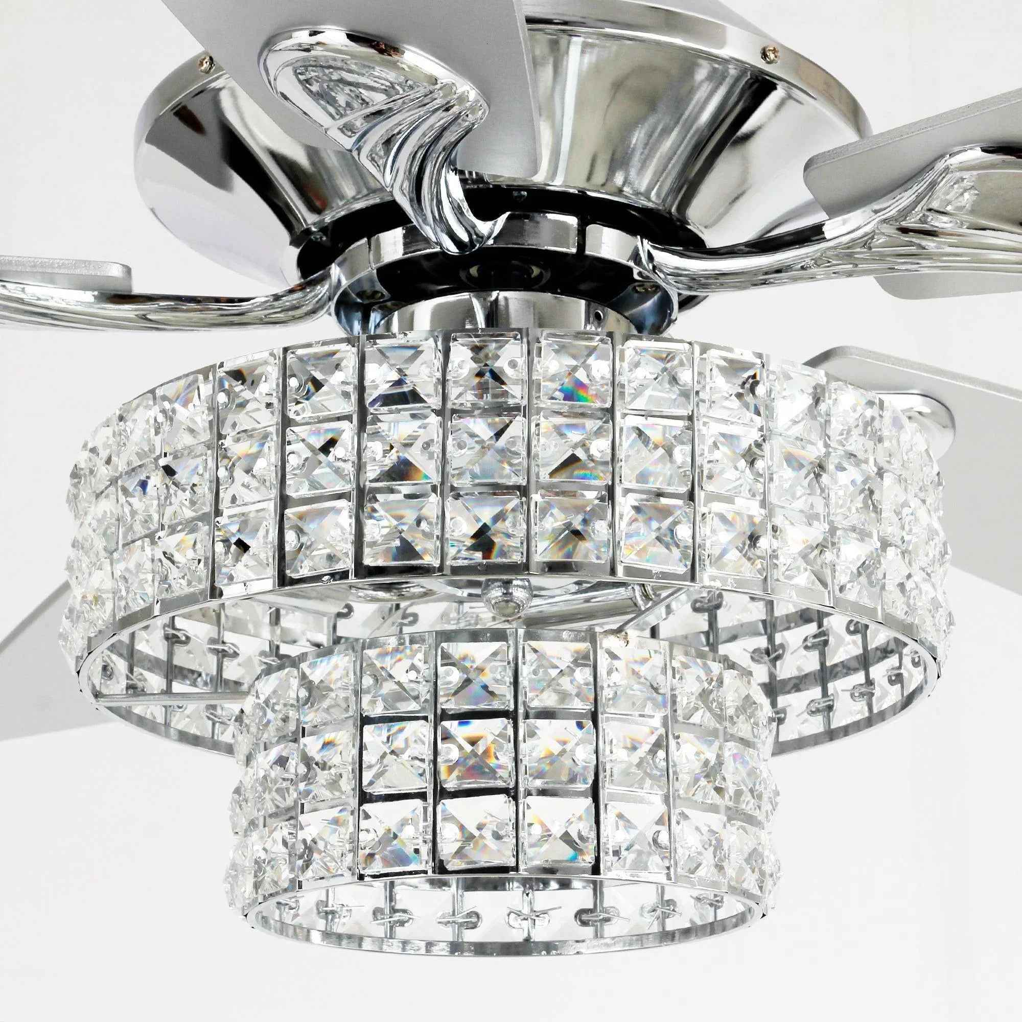52" Nowthen Modern Crystal Chandelier Ceiling Fan with Led Light and Remote Control 5 Blades Chrome