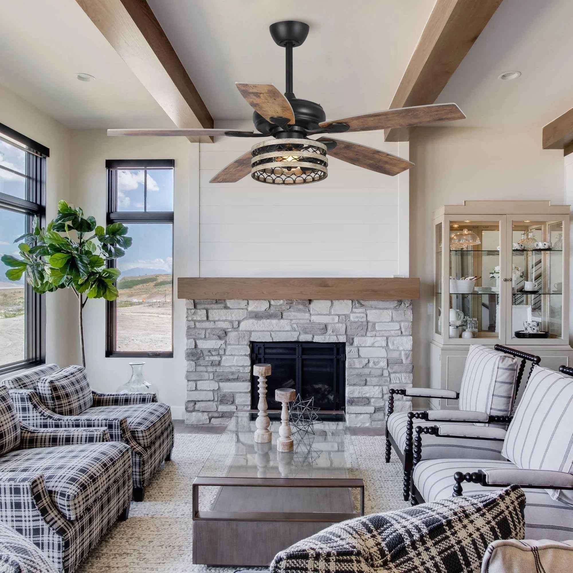 52" Matte Black Led Indoor Cage Ceiling Fan 5 Blade