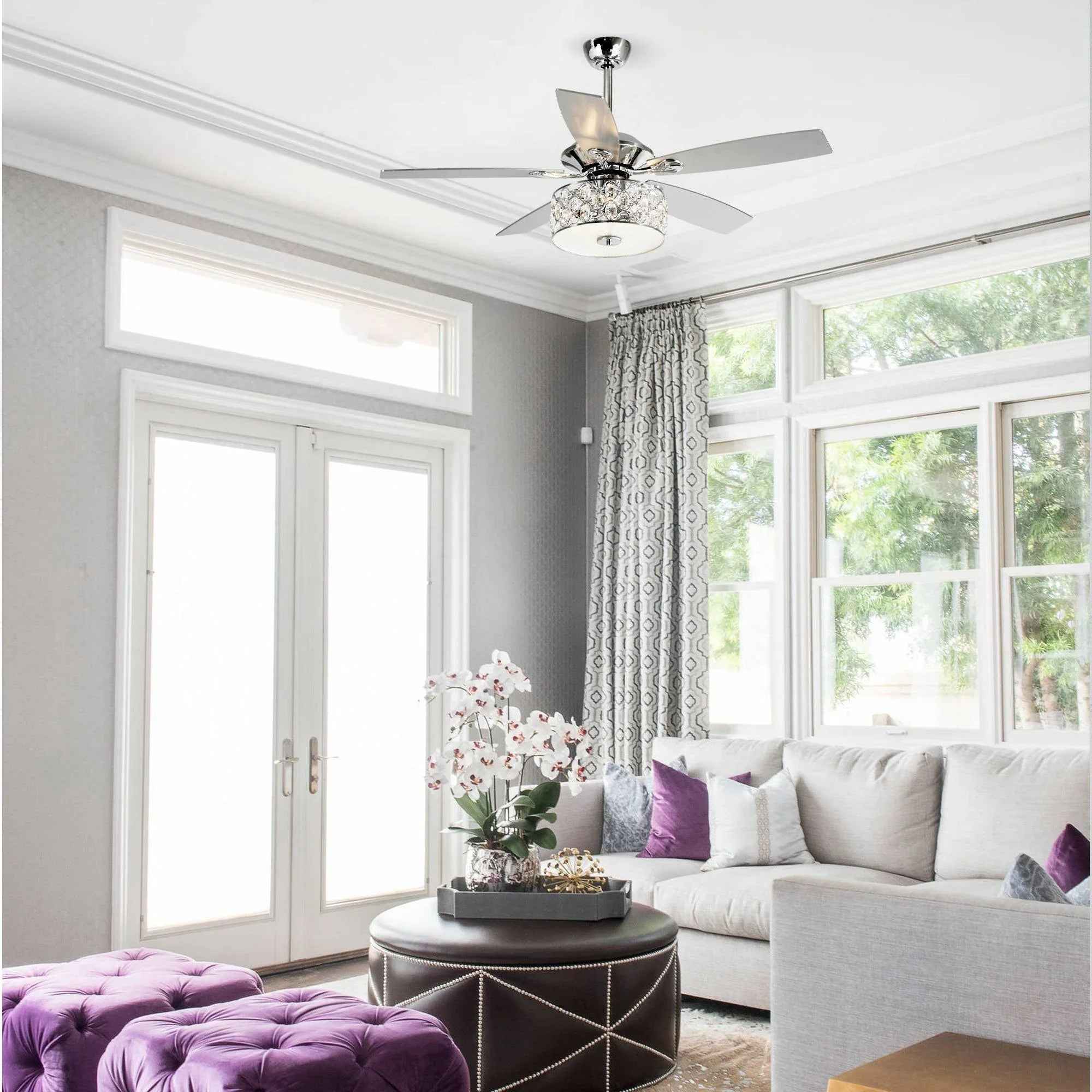 52" Tibuh Modern Crystal Chandelier Ceiling Fan with Led Light And Remote Control 5 Blades Chrome
