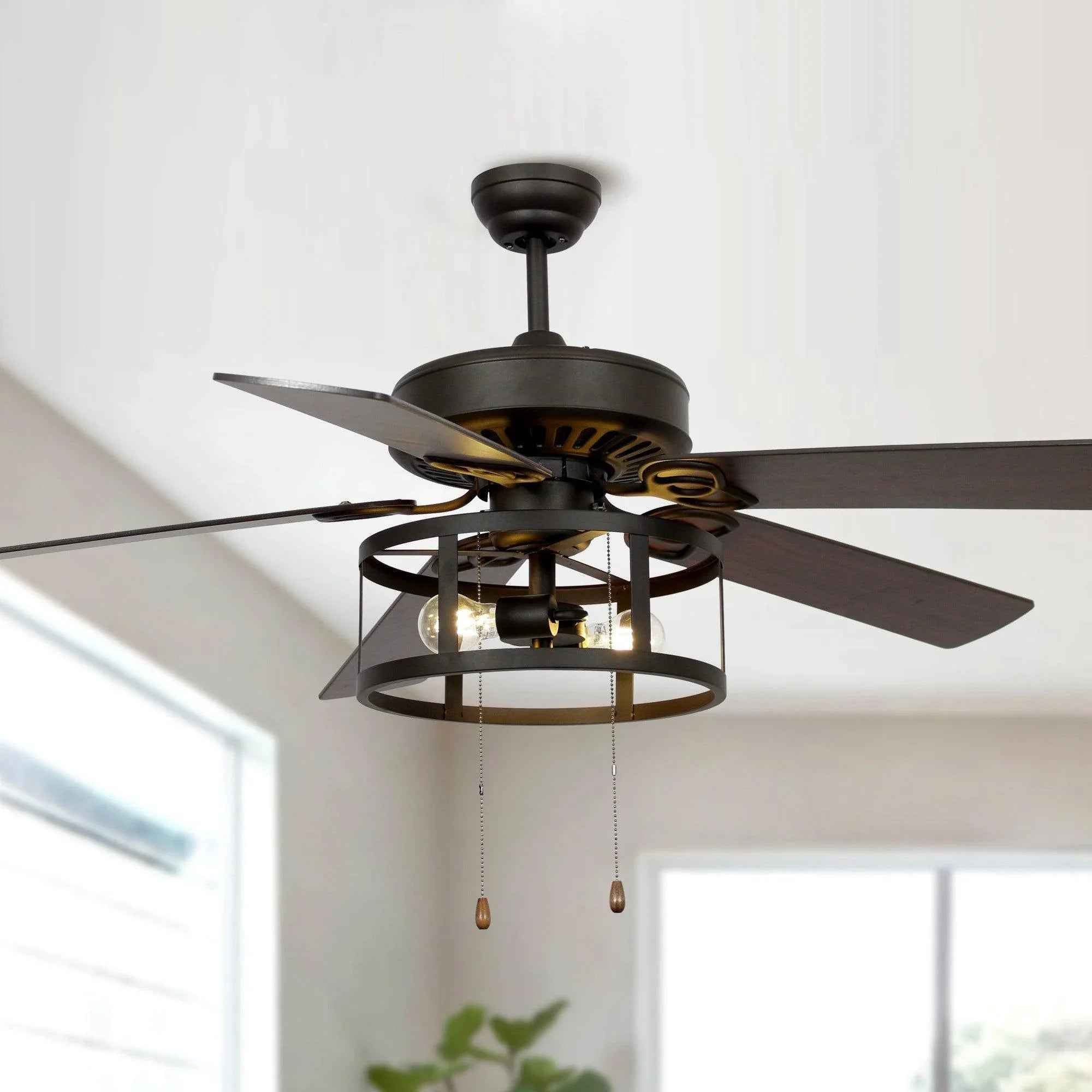 52" Urbana In Indoor Matte Black Industrial Ceiling Fan with Pull Chain and Light Kit