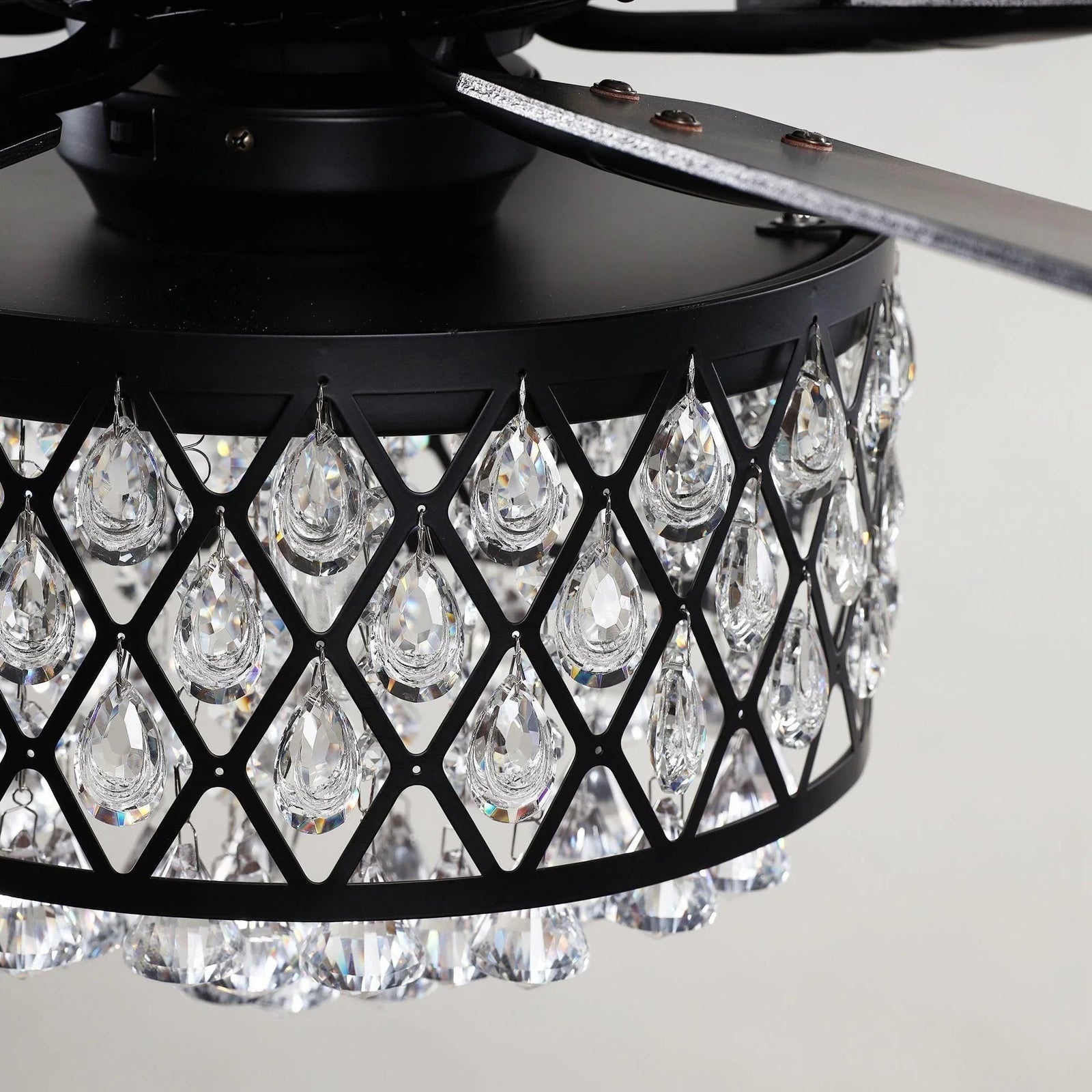 52” Wethington Modern Crystal Chandelier Ceiling Fan with Light And Remote Control Black