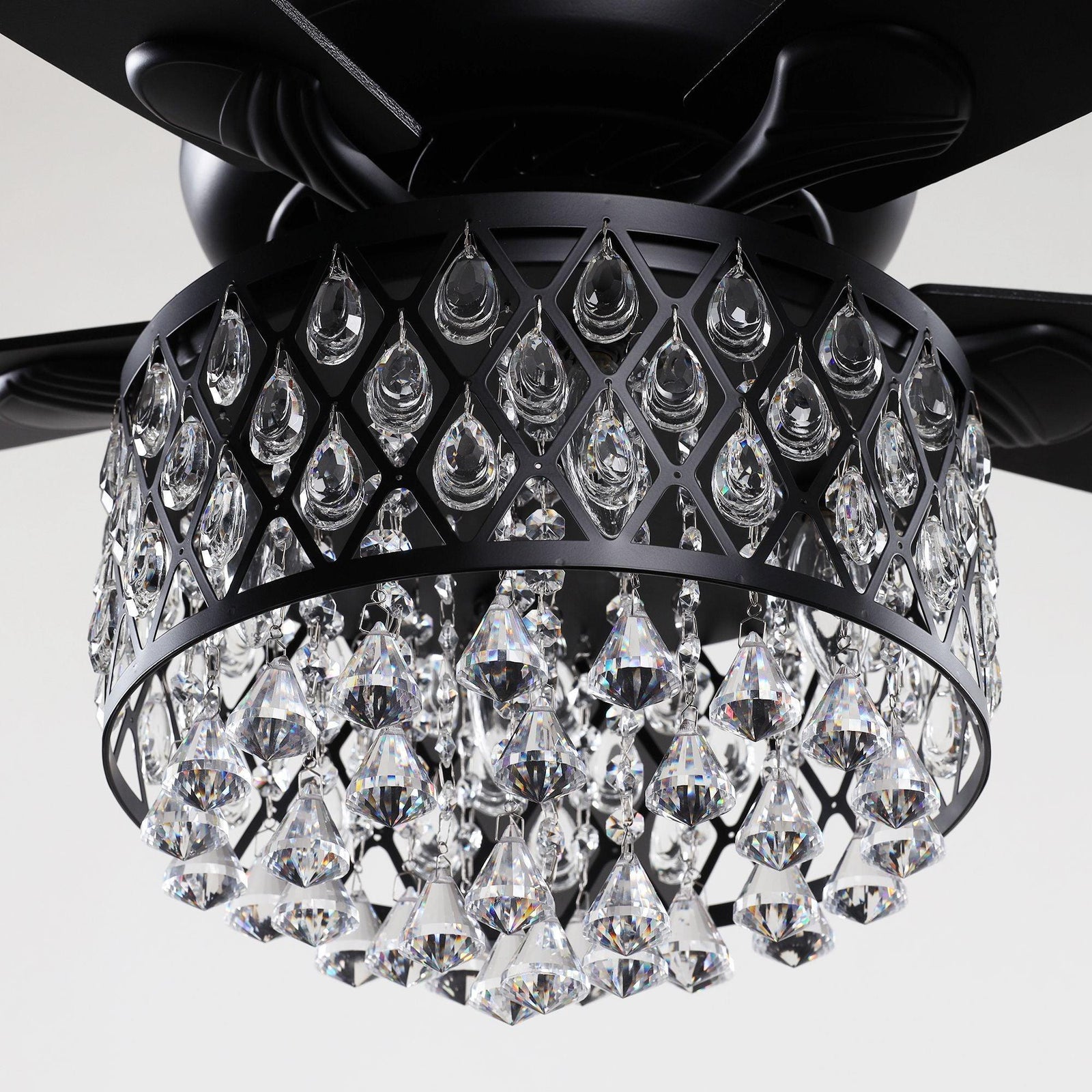 52” Wethington Modern Crystal Chandelier Ceiling Fan with Light And Remote Control Black