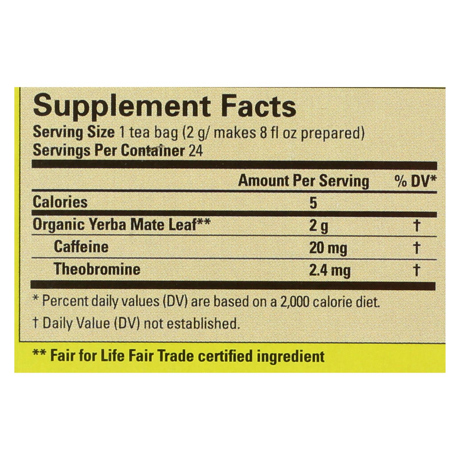 Ecoteas Unsmoked Organic Yerba Mate Green Energy Tea Bags 6 Pack 24 Bags