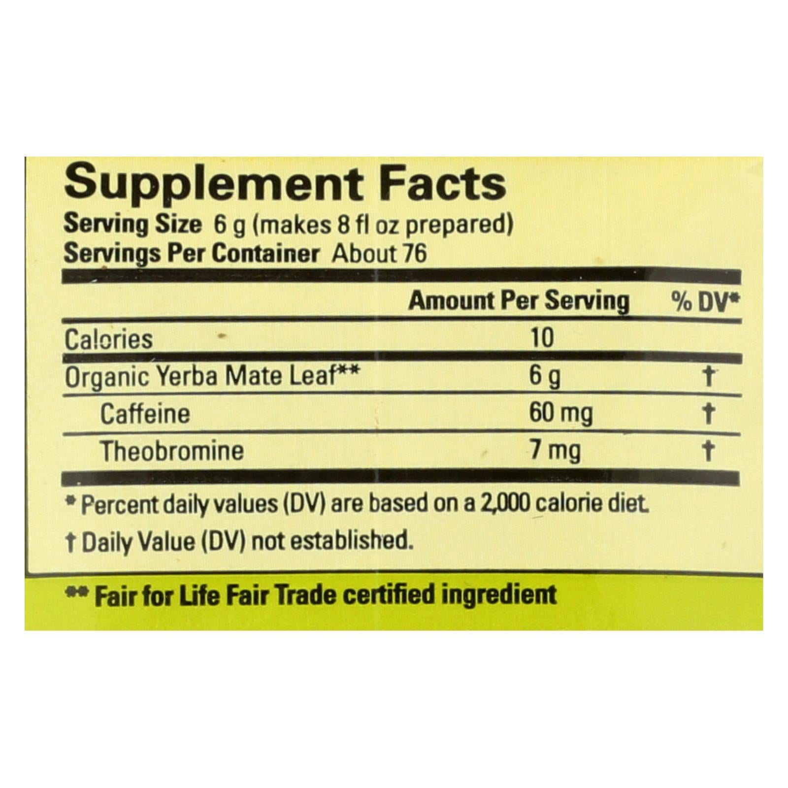 Ecoteas Organic Yerba Mate Unsmoked Green Energy Loose Tea (Pack of 6 - 1lb)