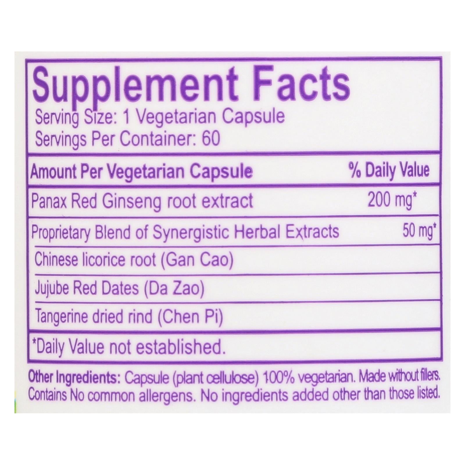 Paradise Herbs Panax Red Ginseng (60 Vegetarian Capsules)