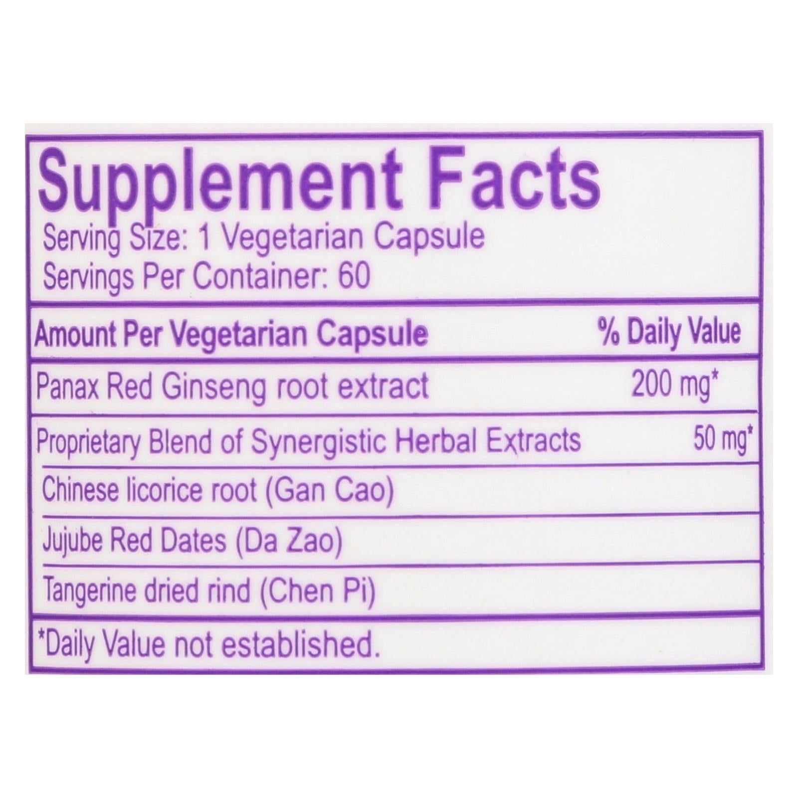 Paradise Herbs Panax Red Ginseng (60 Vegetarian Capsules)