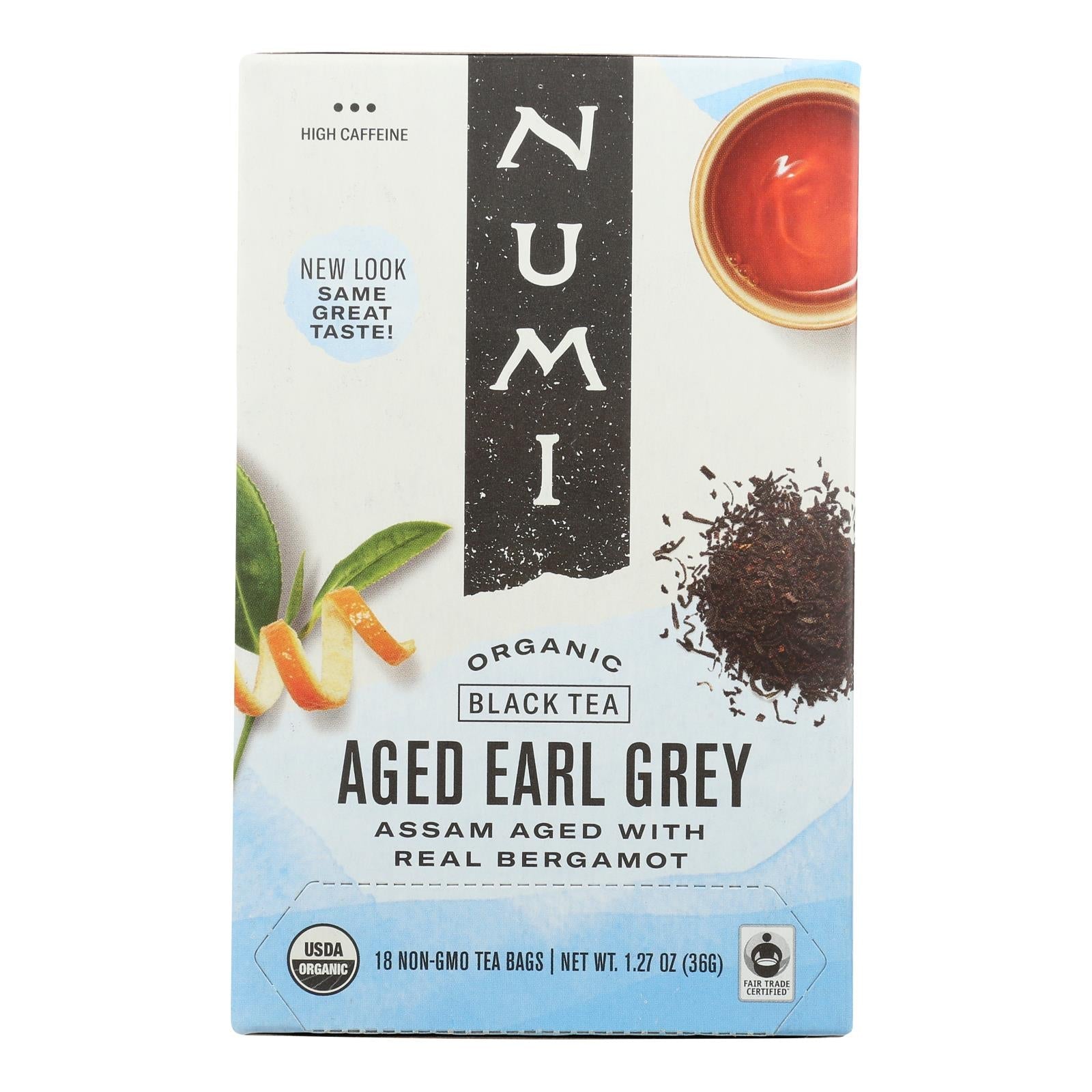 Numi Aged Earl Grey Bergamot Black Tea, 18 Tea Bags per Box (Pack of 6)