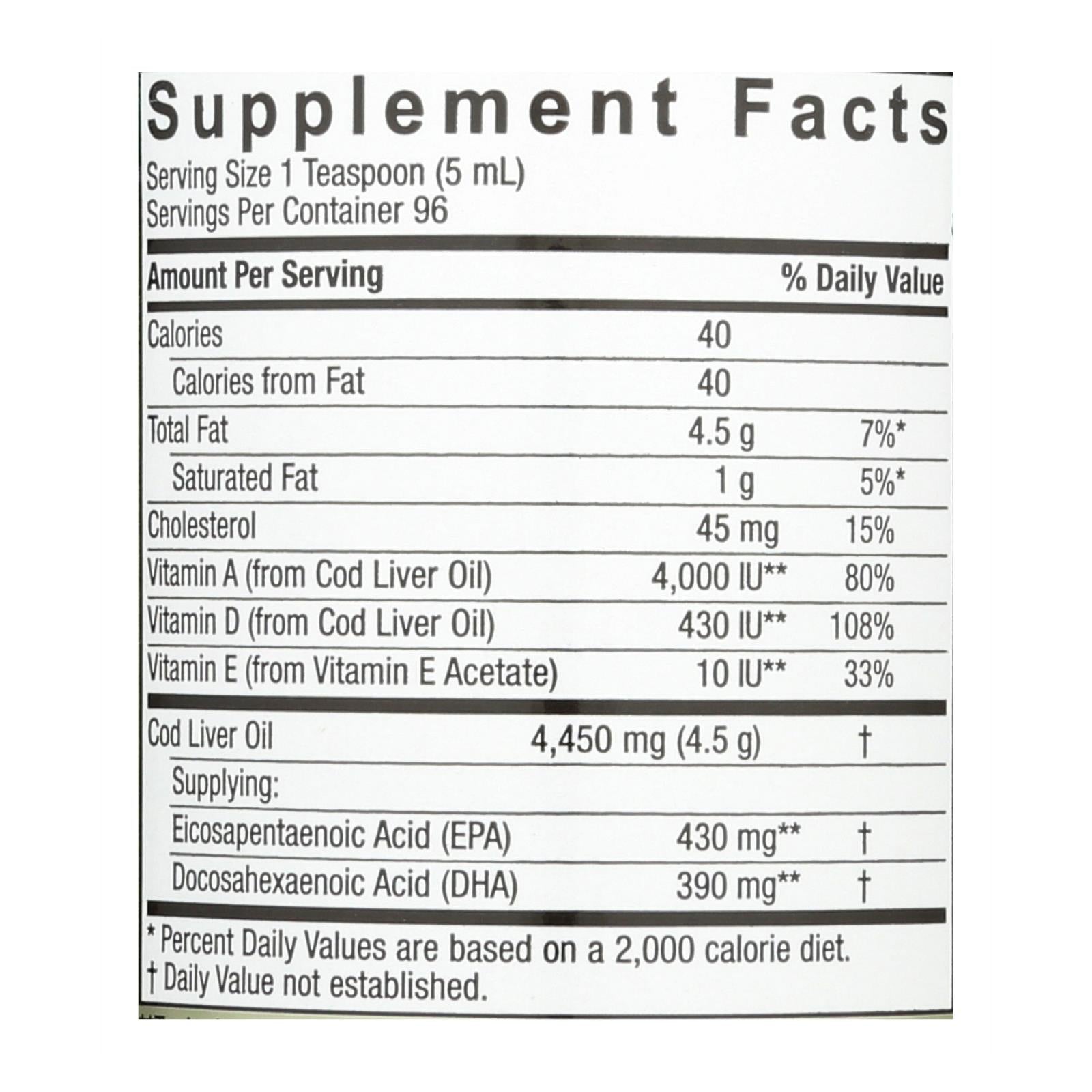 Nature's Answer Premium Norwegian Cod Liver Oil - Rich Omega 3 Fatty Acids - 16 Fl Oz