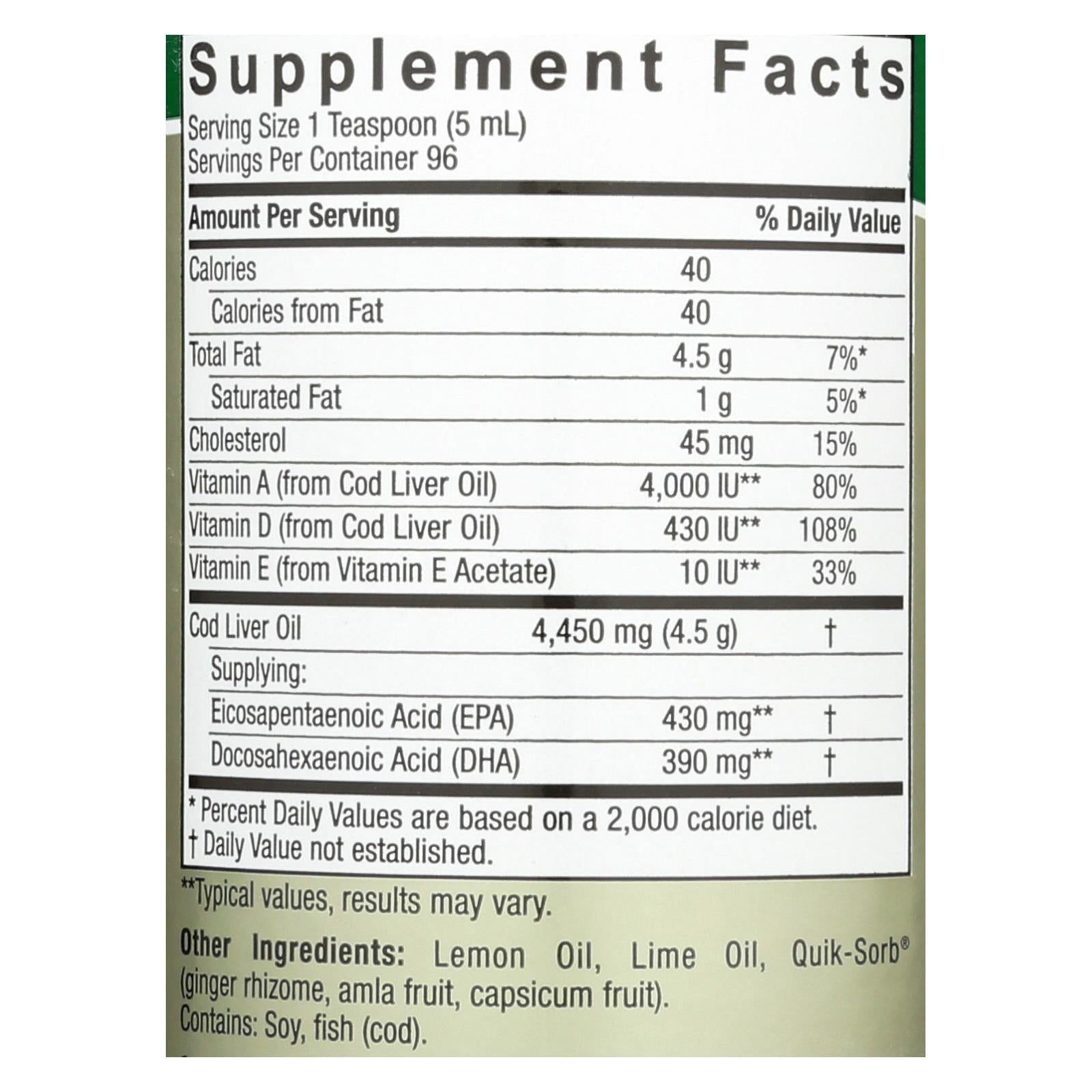 Nature's Answer Premium Norwegian Cod Liver Oil - Rich Omega 3 Fatty Acids - 16 Fl Oz