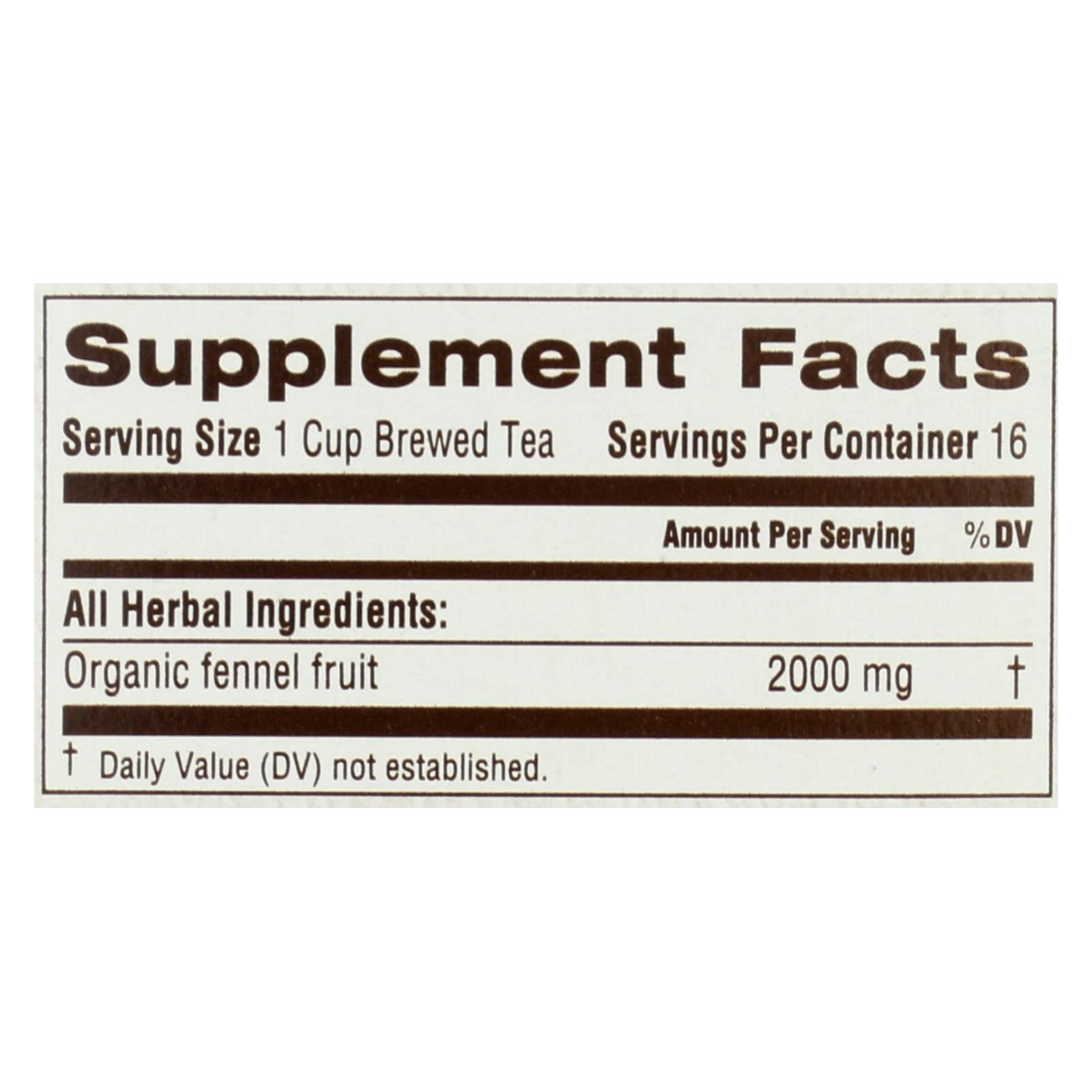 Traditional Medicinals Organic Herbal Tea - Fennel (6 Pack, 16 Bags)