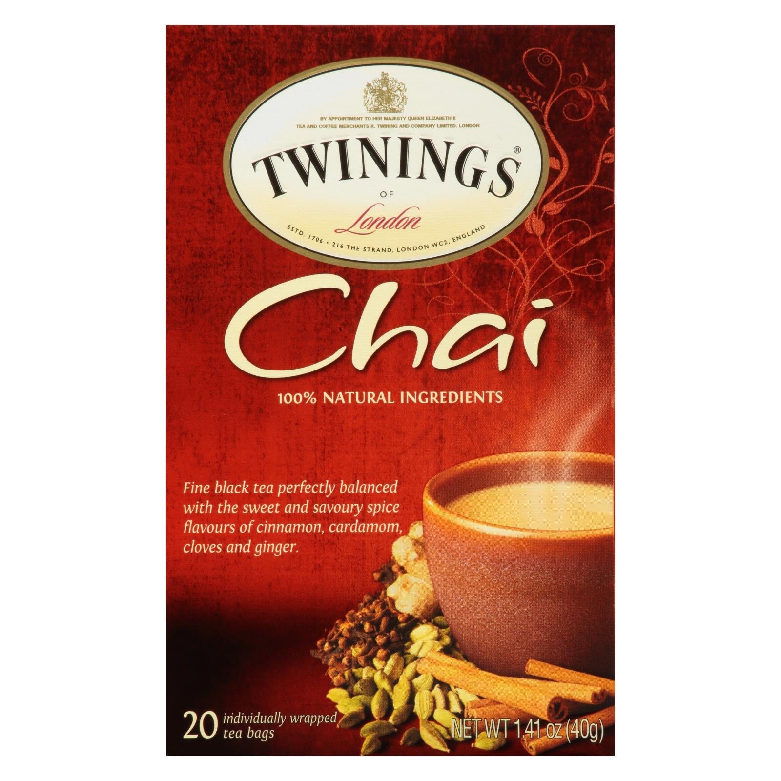 Twinings Classic Chai Black Tea, 20 Bags / Box (Pack of 6)