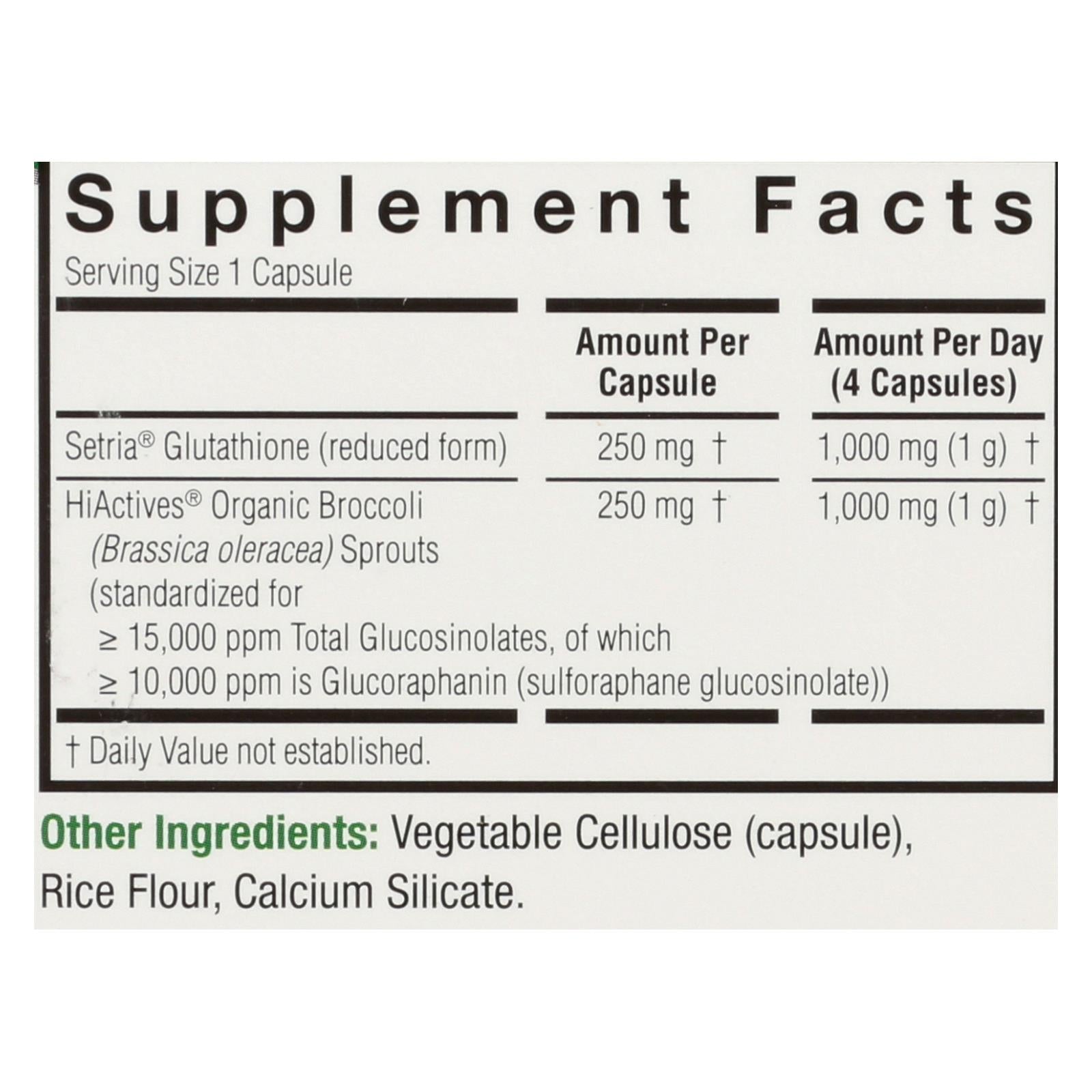 Nature's Answer BroccoReduced Glutathione for Liver Detox & Immune Support (60 Vegetarian Capsules)