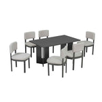 Dining Table Set With 6 Upholstered Chairs, Rectangular Table With Cutout Legs