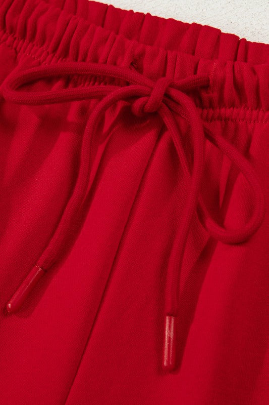 Stripe Collar Patchwork Bow Sweatshirt and Shorts