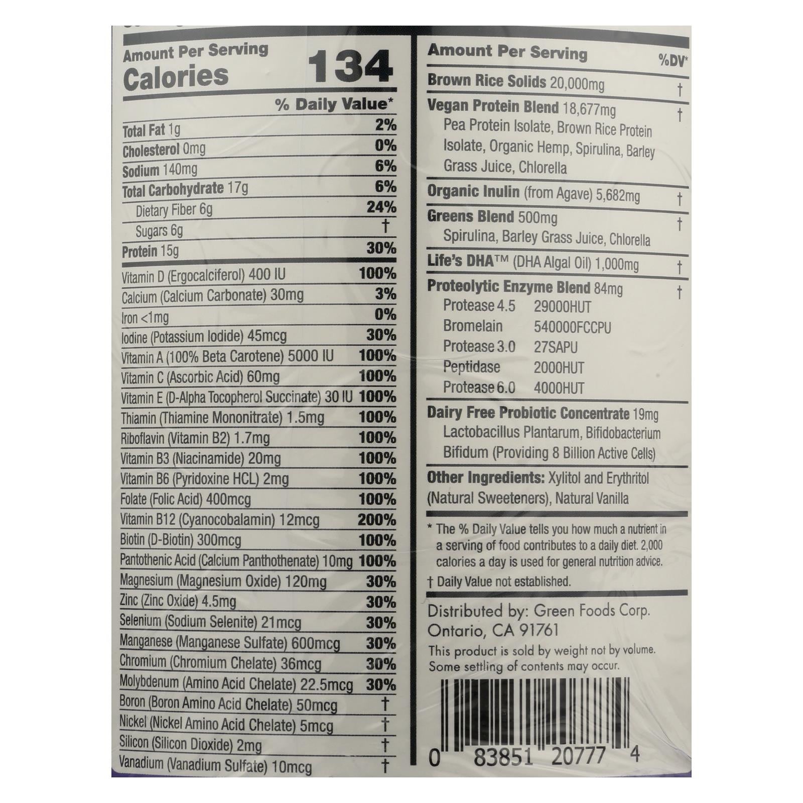 Green Foods True Vitality Vanilla Plant Protein Shake - 25.2 Oz.