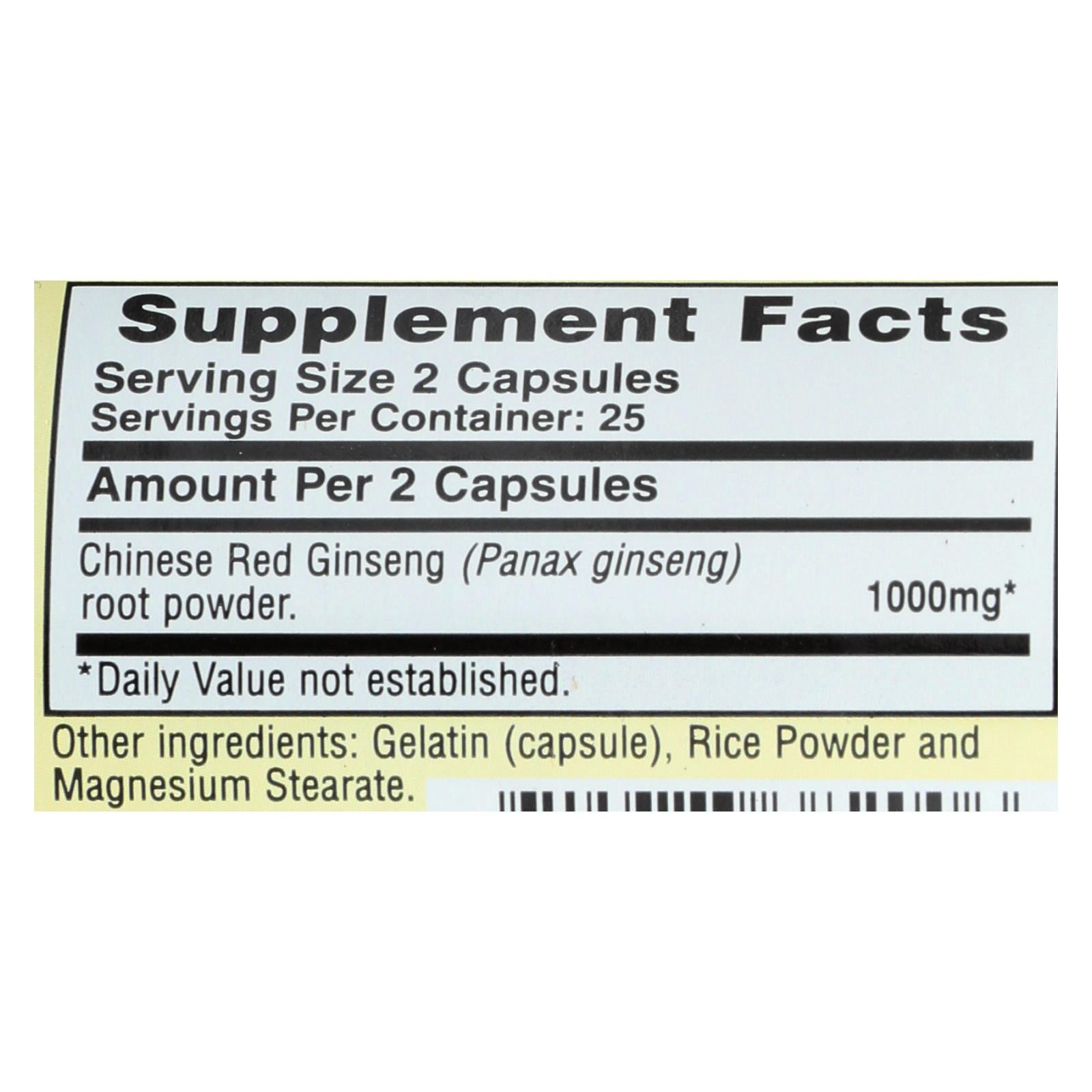 Imperial Elixir Chinese Red Ginseng Capsules - 500 mg, Pack of 50