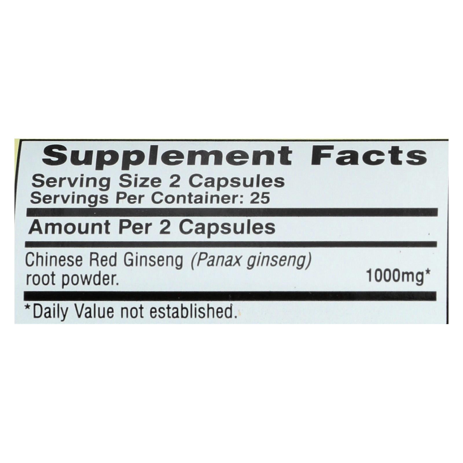 Imperial Elixir Chinese Red Ginseng Capsules - 500 mg, Pack of 50