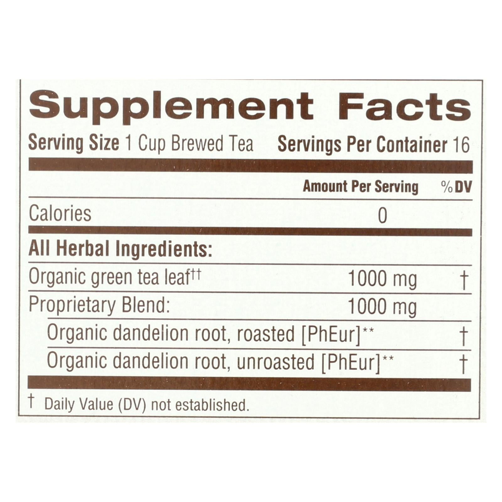 Traditional Medicinals Case of 16 Organic Green Tea Dandelion