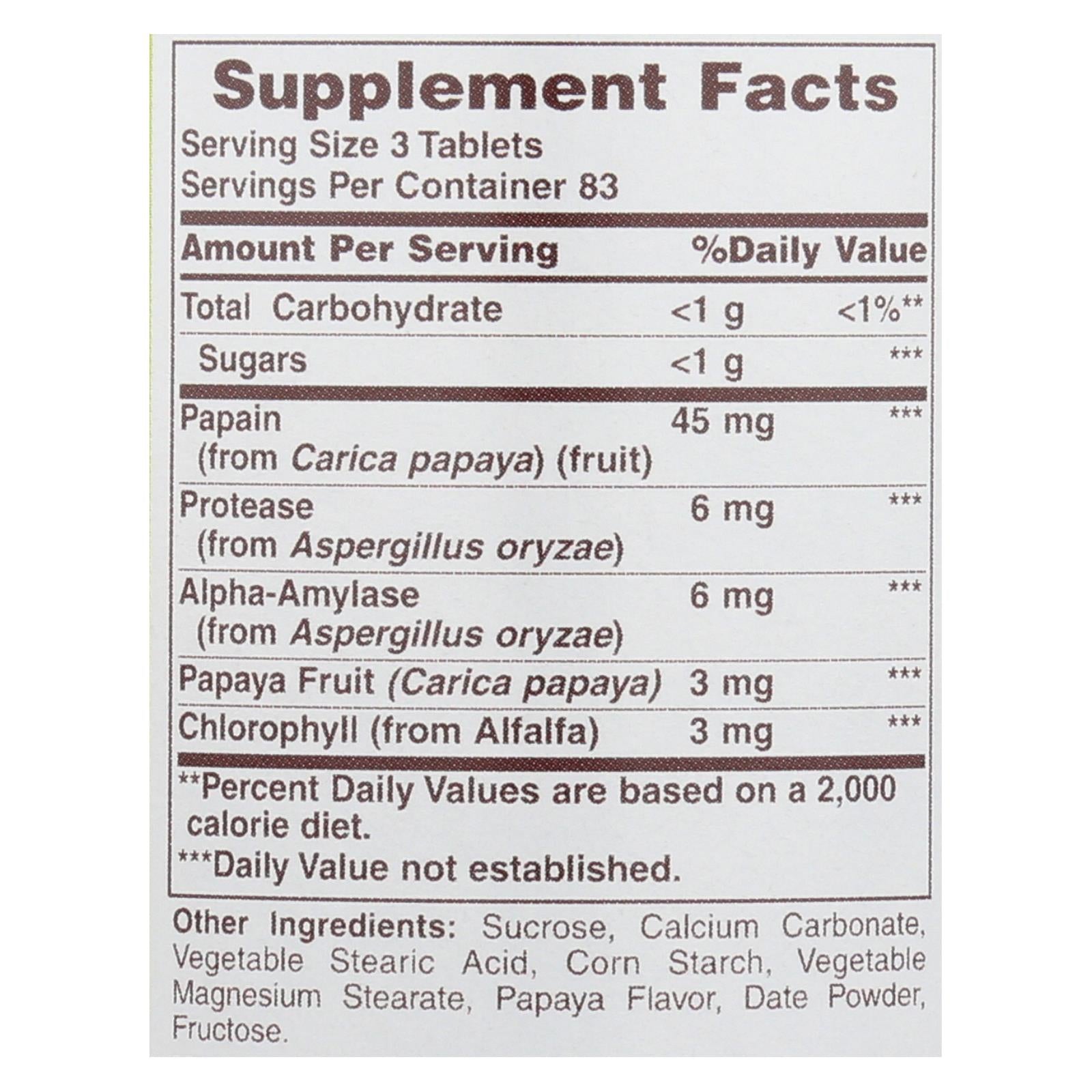 American Health Chewable Papaya Enzyme with Chlorophyll (250 Tablets)