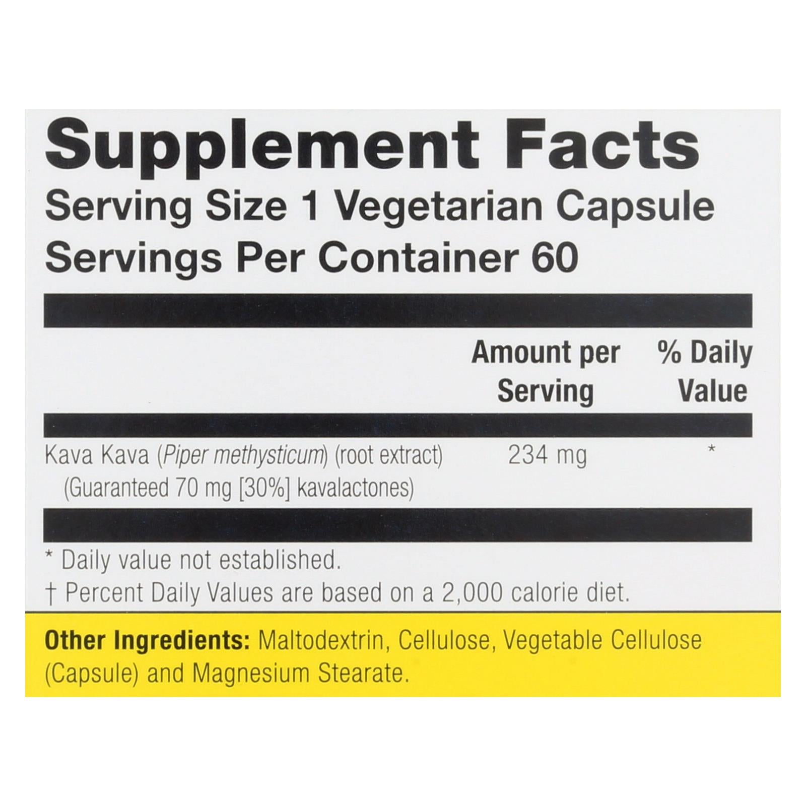 Natural Balance Kava Kava Root Extract 60 Vegetarian Capsules