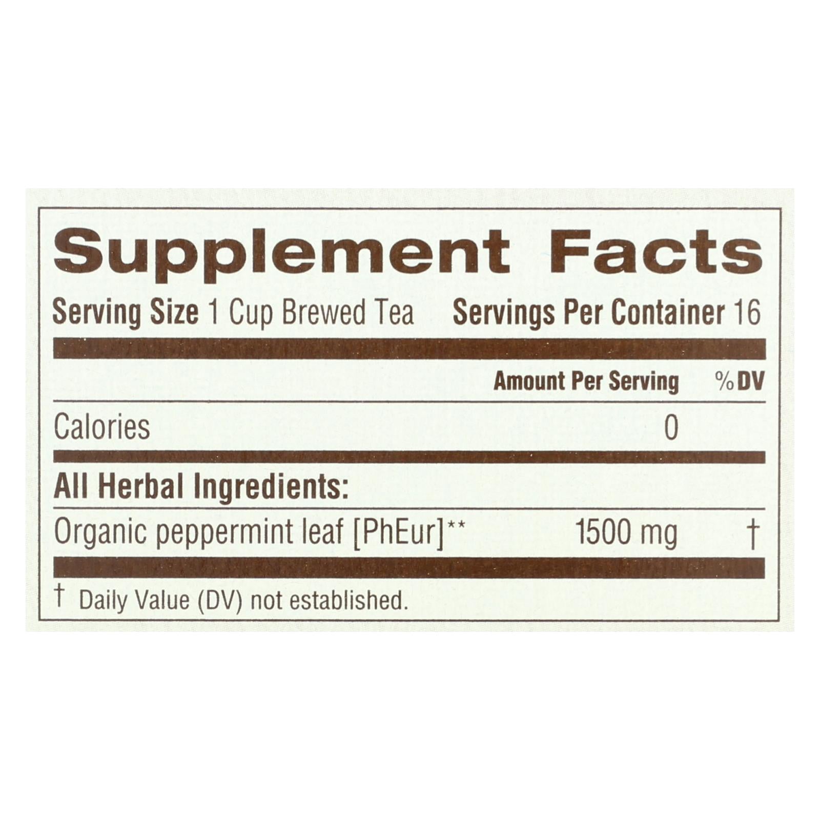 Traditional Medicinals Organic Peppermint Herbal Tea, Caffeine-Free 16 Tea Bags (Pack of 6)