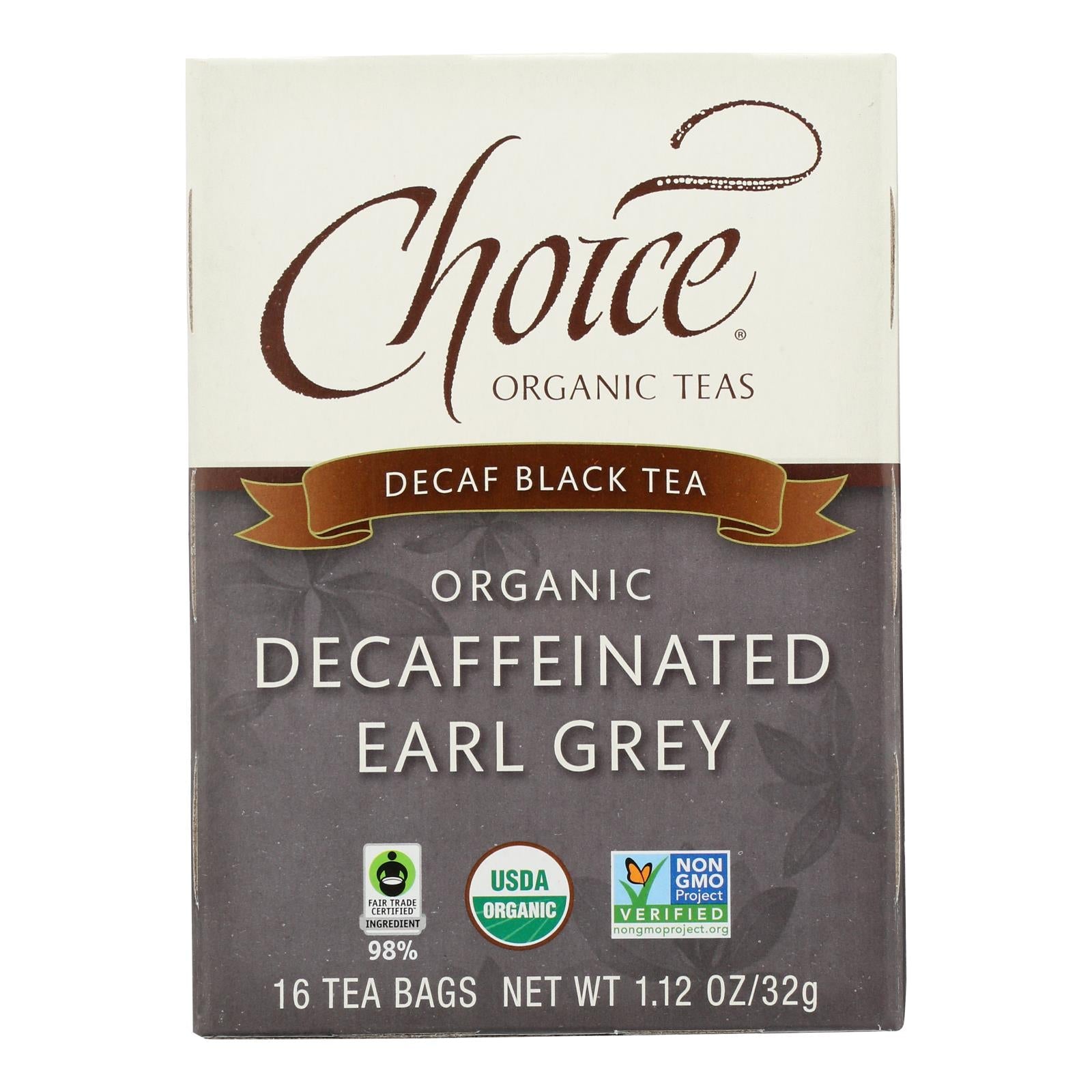 Choice Organic Teas Decaffeinated Earl Grey Tea (Pack of 6 - 16 Bags)