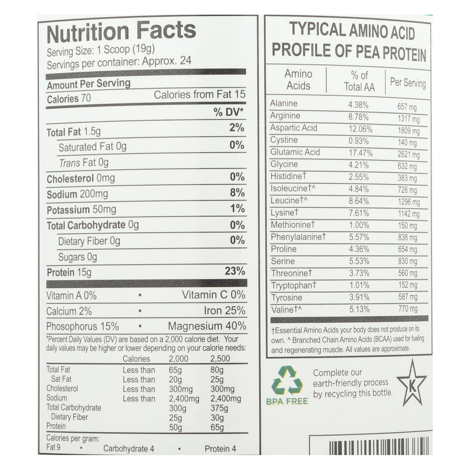 Growing Naturals Organic Yellow Pea Protein - Original, 16 Oz.