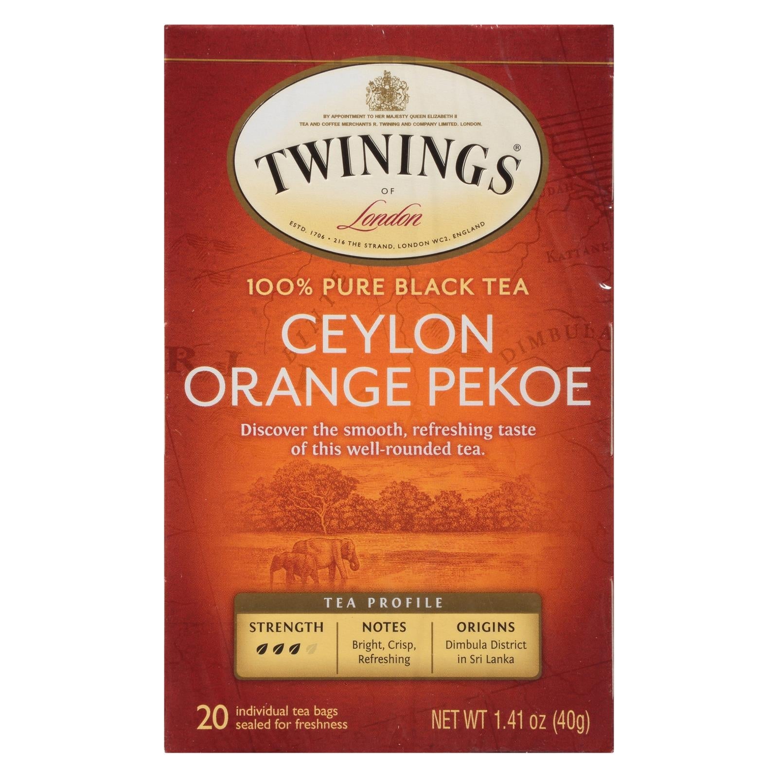 Twinings Black Tea Ceylon Orange Pekoe 20 Tea Bags (Pack of 6)