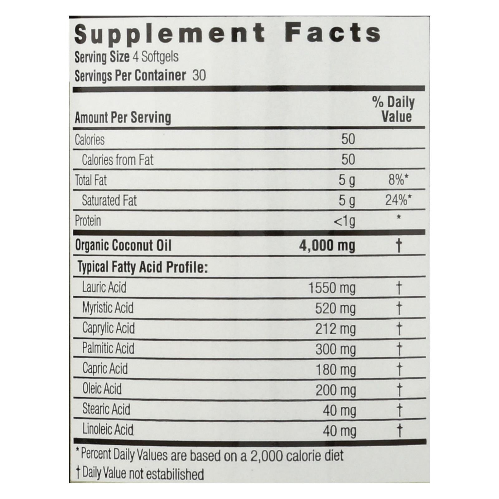 Nature's Answer Organic Extra Virgin Coconut Oil Softgels - Pack of 120