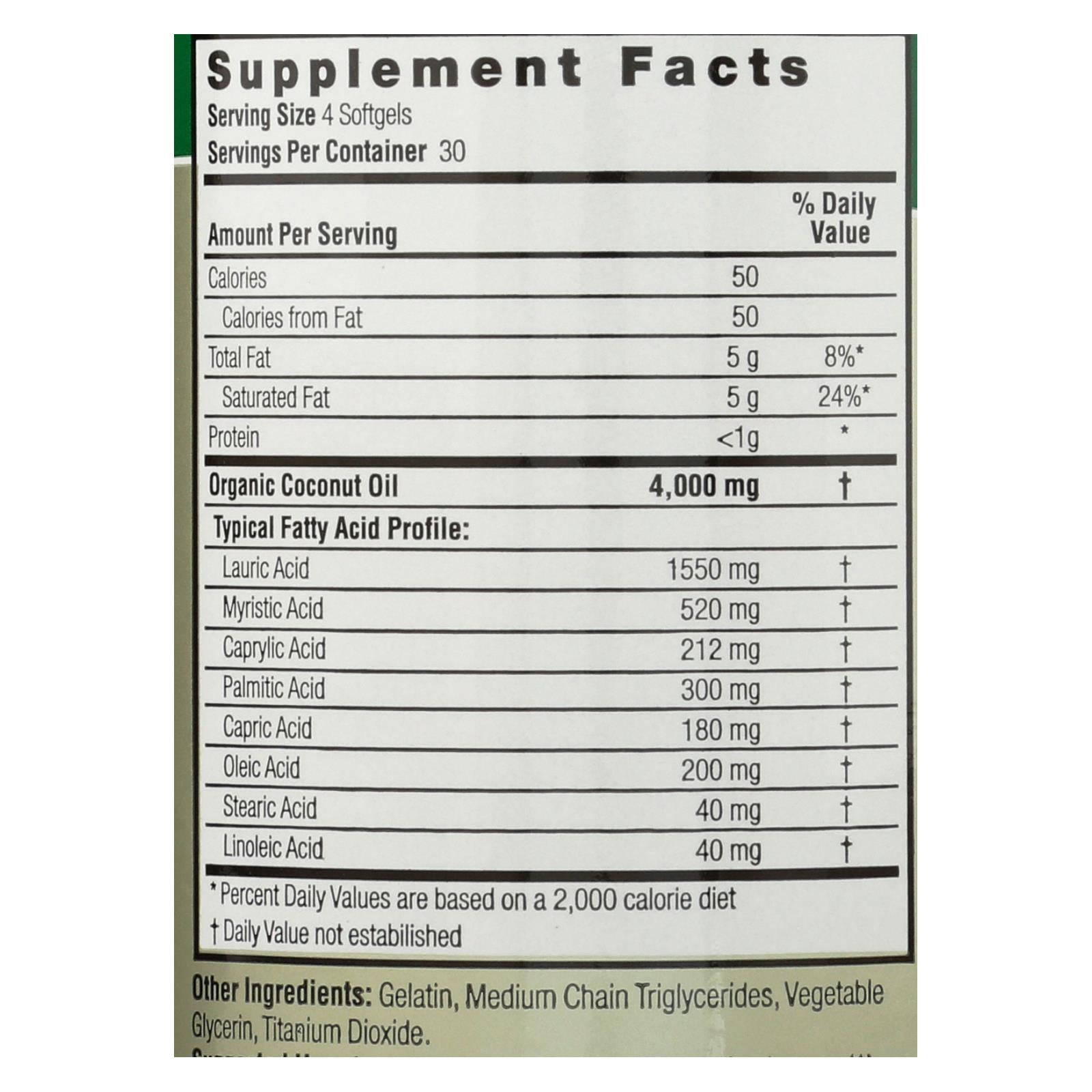 Nature's Answer Organic Extra Virgin Coconut Oil Softgels - Pack of 120