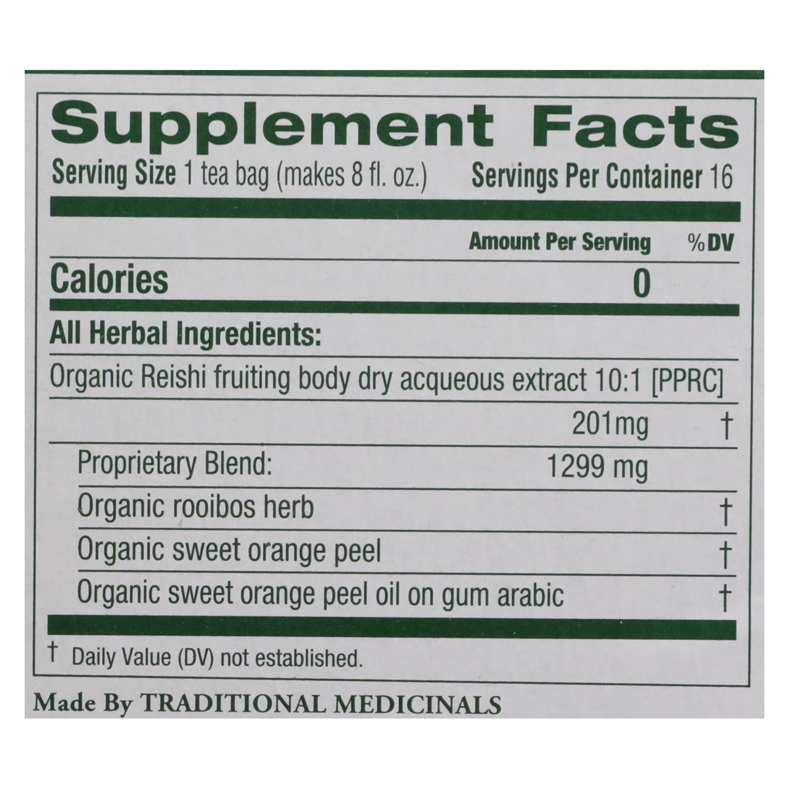 Traditional Medicinals Reishi Organic Mushroom Herbal Tea, Stress Relief Support, 16 Tea Bags (Pack of 6)