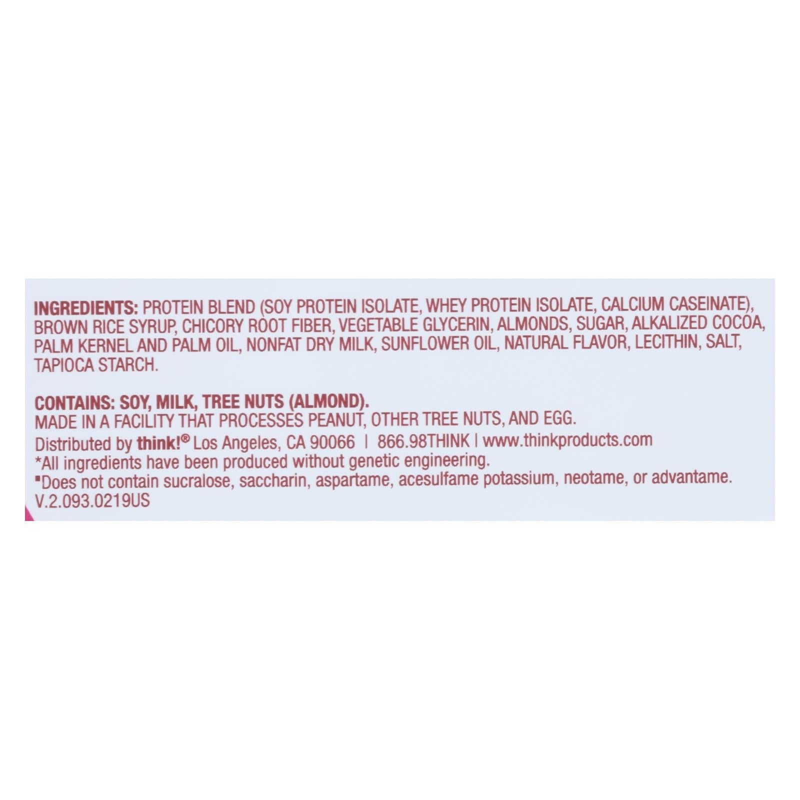 ThinkThin Lean Protein Fiber Bar, Chocolate Almond, 1.41 Oz (Pack of 10)