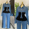 Two Piece Sets Women Pant Set Denim Splice Matching Sets Spring Top Wide Leg Long Pants Casual Loose Lace Up High Waist Jogger