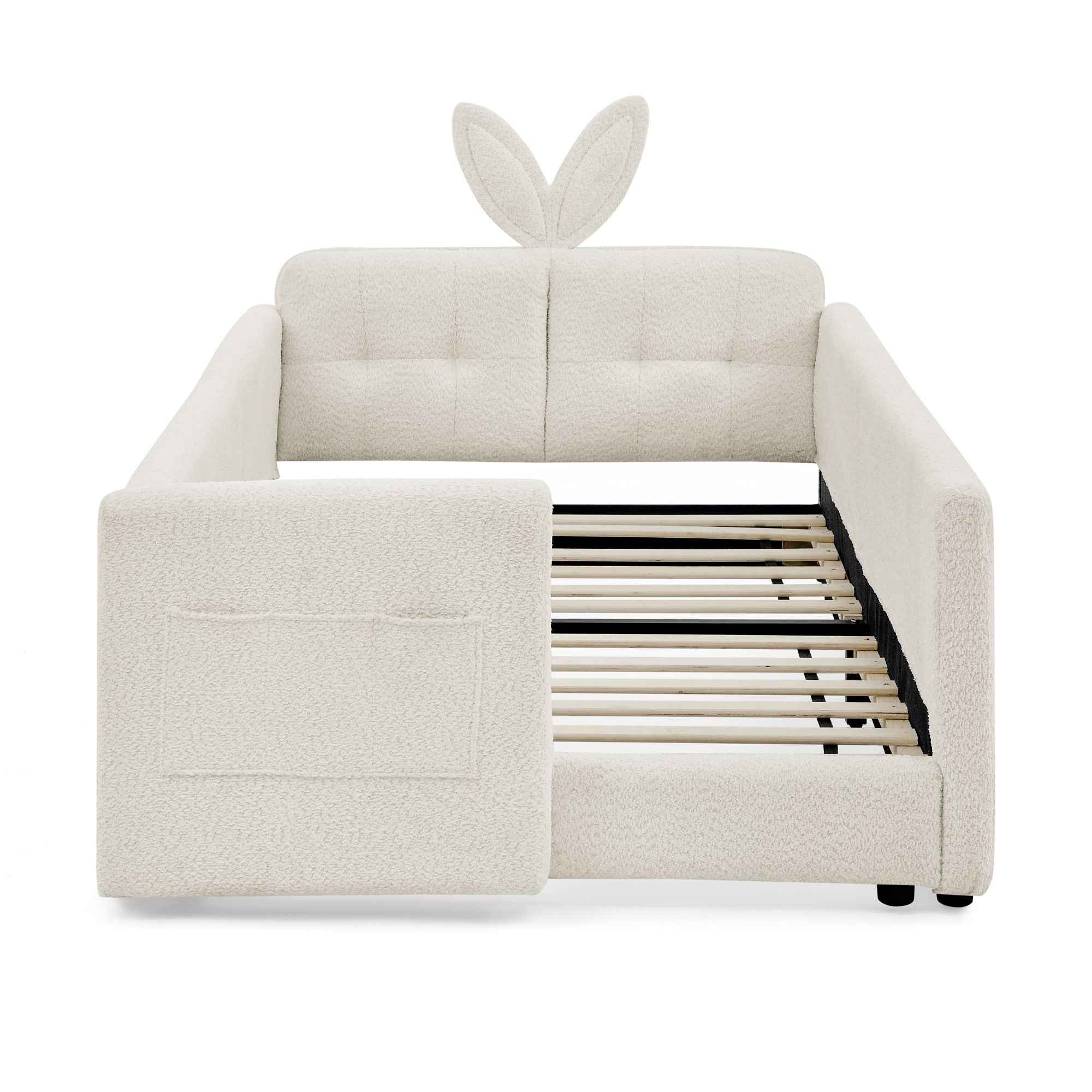 Cute Rabbit Ear Upholstered Platform Bed Frame With Safety Rail