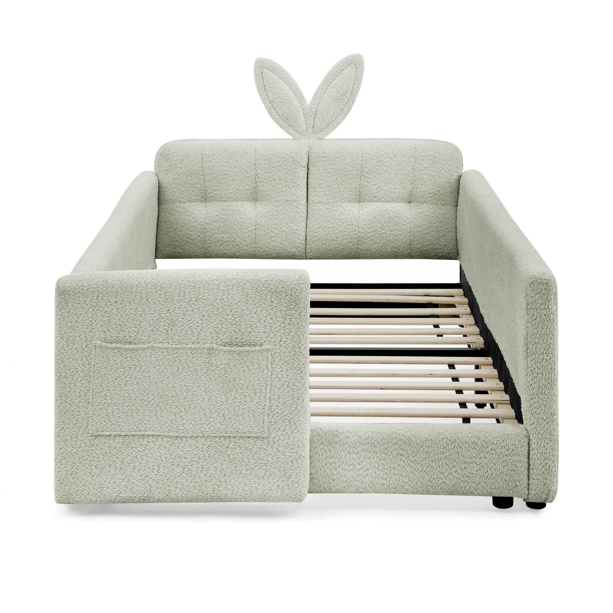 Cute Rabbit Ear Upholstered Platform Bed Frame With Safety Rail